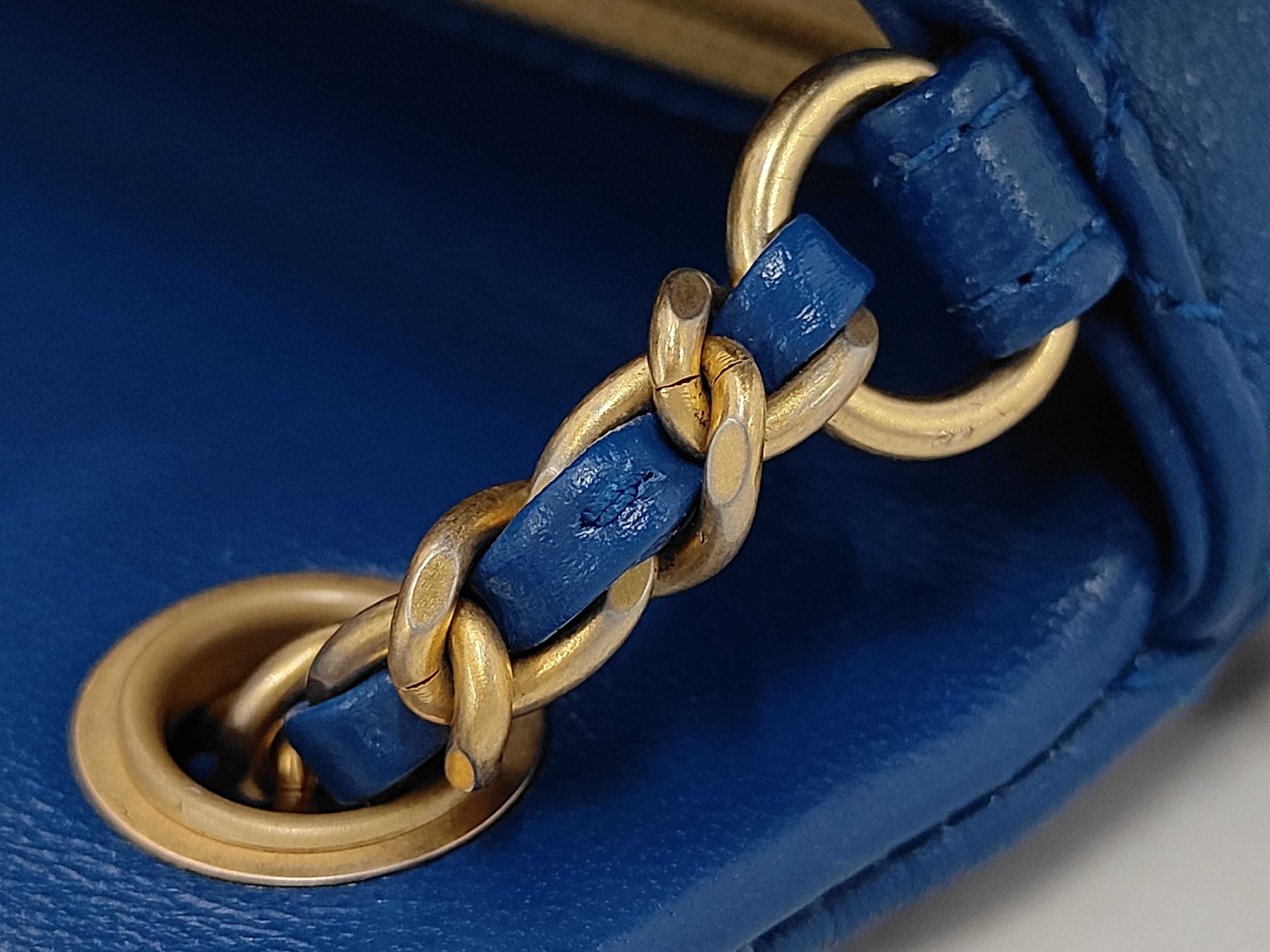 Mini Matelassé Coco Ball Chain Shoulder Bag, Lambskin, Blue, Gold Hardware. — view 12