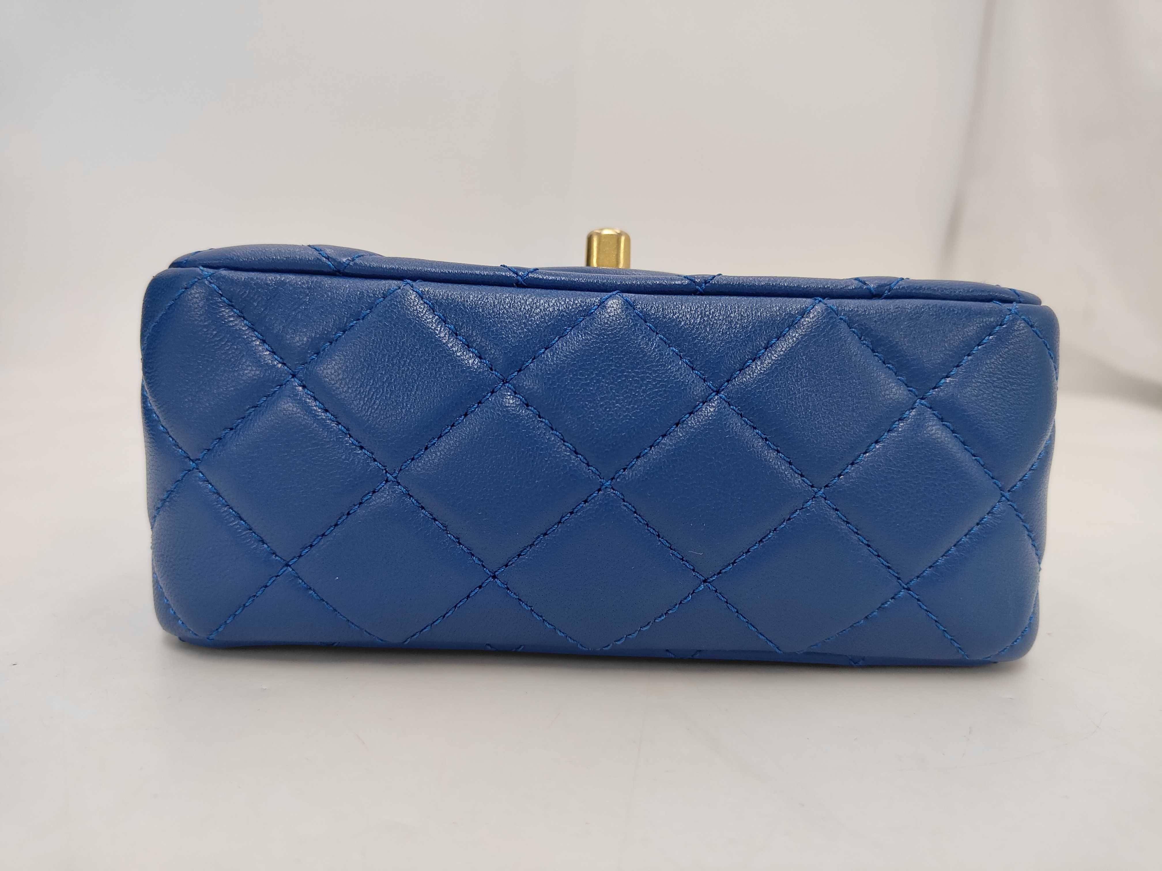 Mini Matelassé Coco Ball Chain Shoulder Bag, Lambskin, Blue, Gold Hardware. — view 3