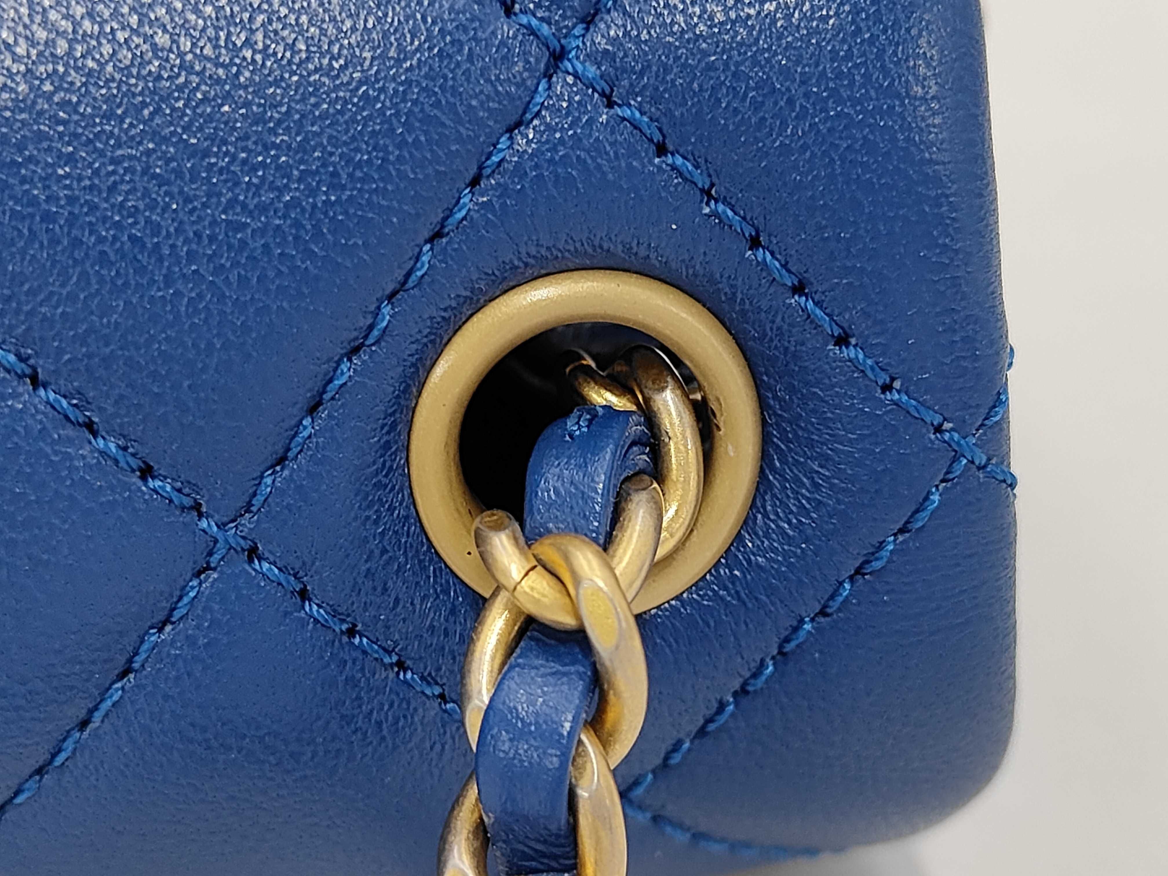 Mini Matelassé Coco Ball Chain Shoulder Bag, Lambskin, Blue, Gold Hardware. — view 6