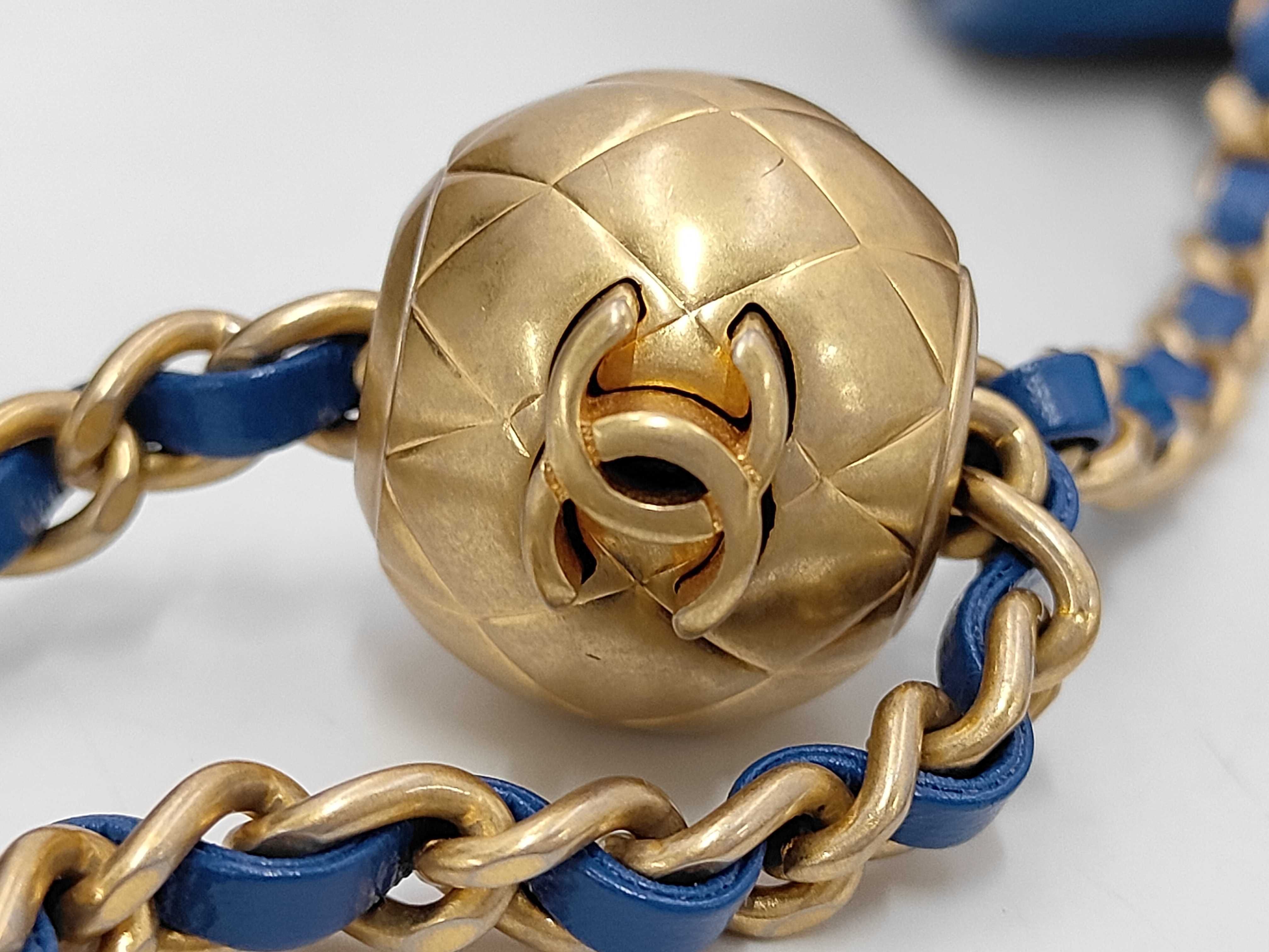 Mini Matelassé Coco Ball Chain Shoulder Bag, Lambskin, Blue, Gold Hardware. — view 8