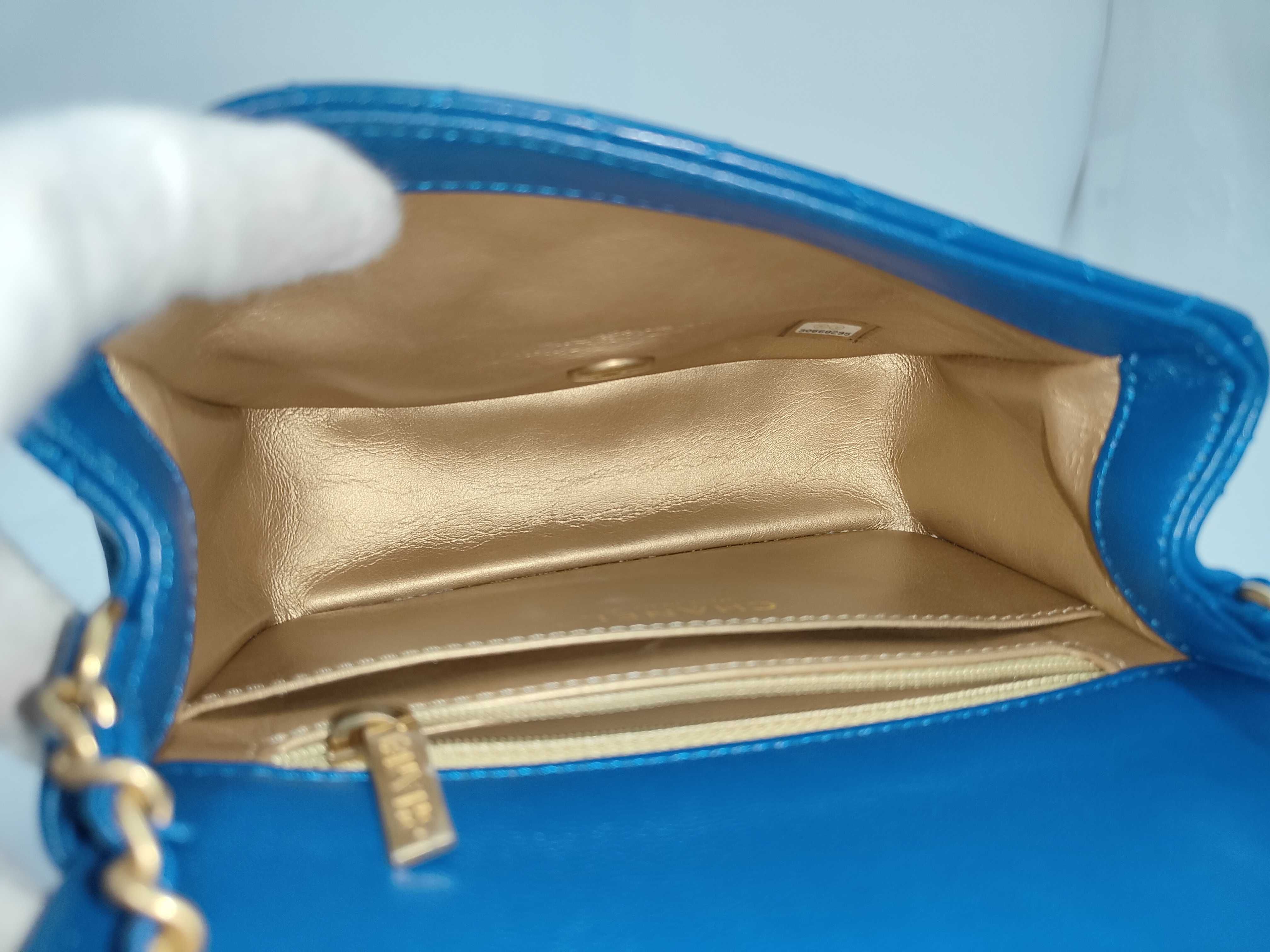 Mini Matelassé Coco Ball Chain Shoulder Bag, Lambskin, Blue, Gold Hardware. — view 9