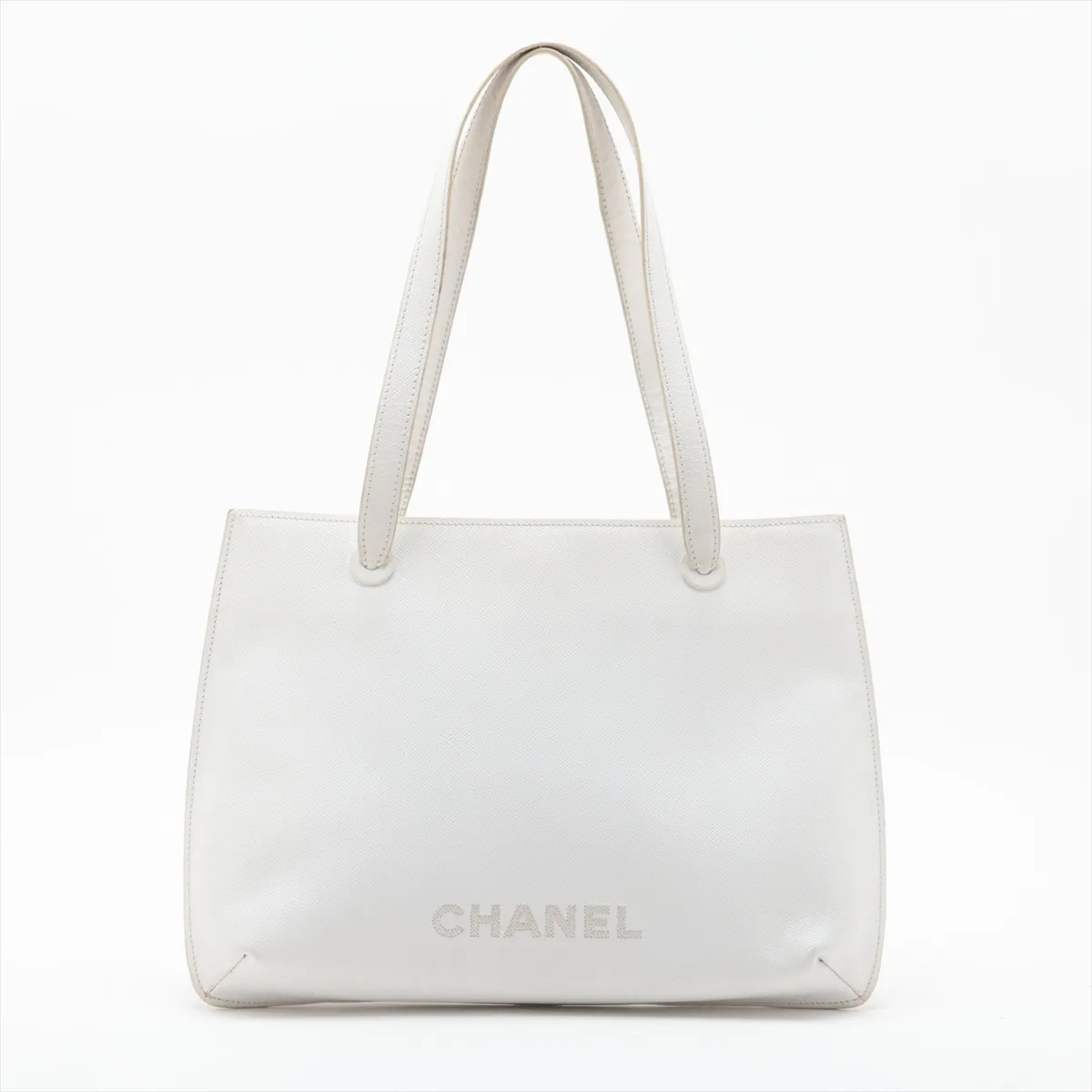Logo Caviar Skin Tote Bag, White with Gold Hardware, 5580723, Series 5