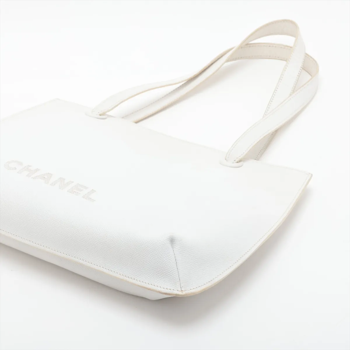 Logo Caviar Skin Tote Bag, White with Gold Hardware, 5580723, Series 5 — view 3