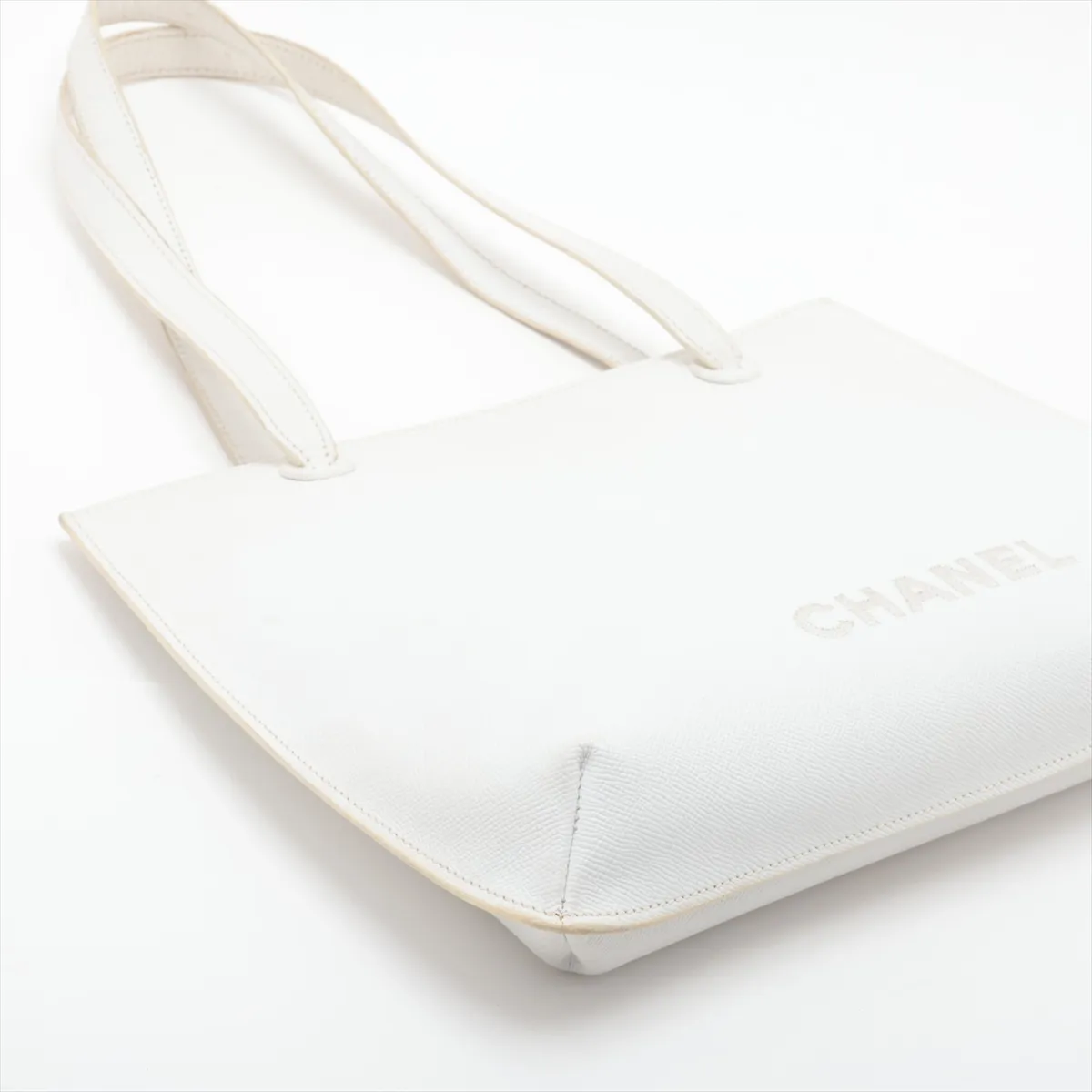 Logo Caviar Skin Tote Bag, White with Gold Hardware, 5580723, Series 5 — view 4