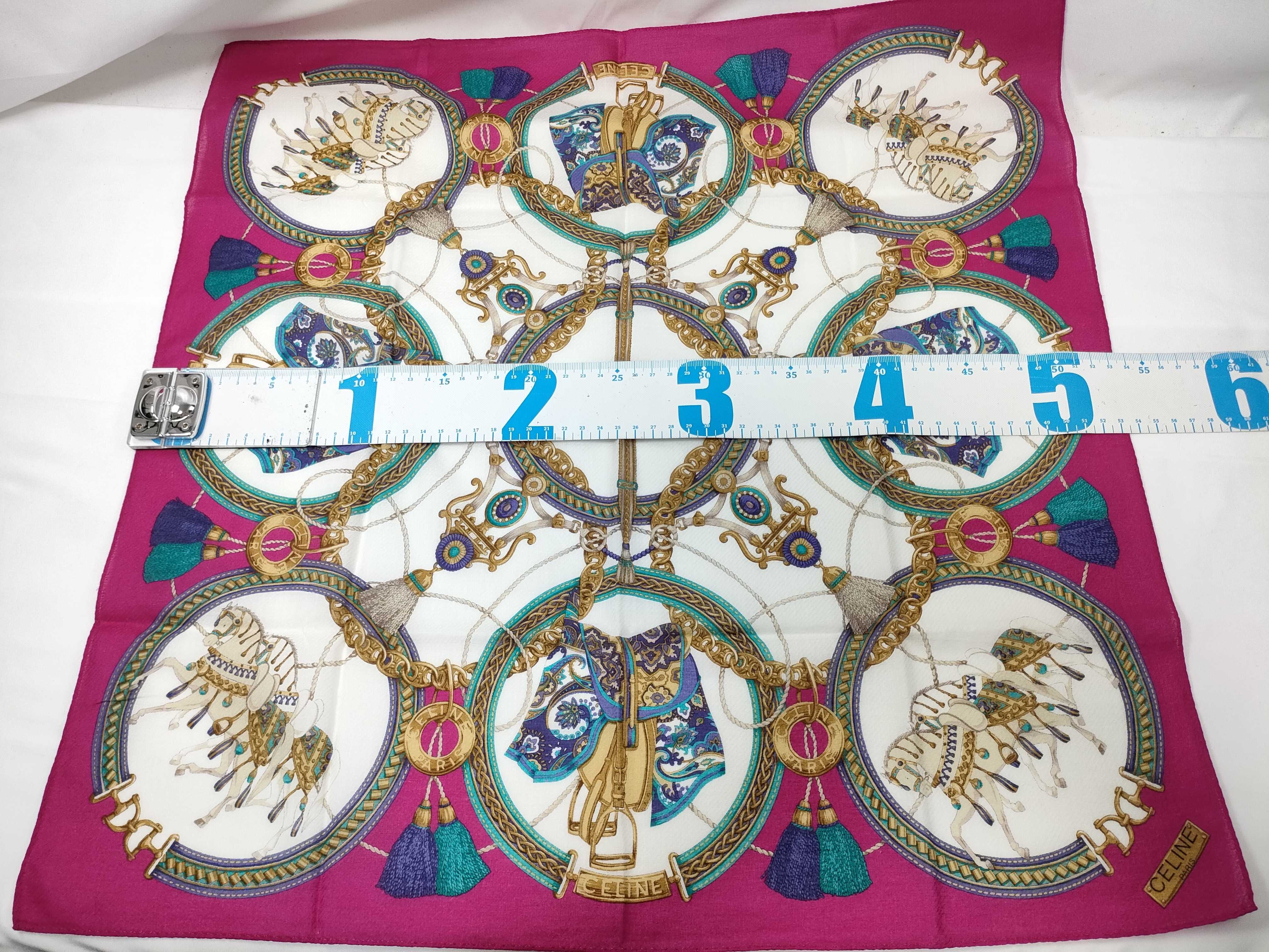 handkerchief scarf with carriage pattern, tassel, medallion, pink, and other accessories. — view 2