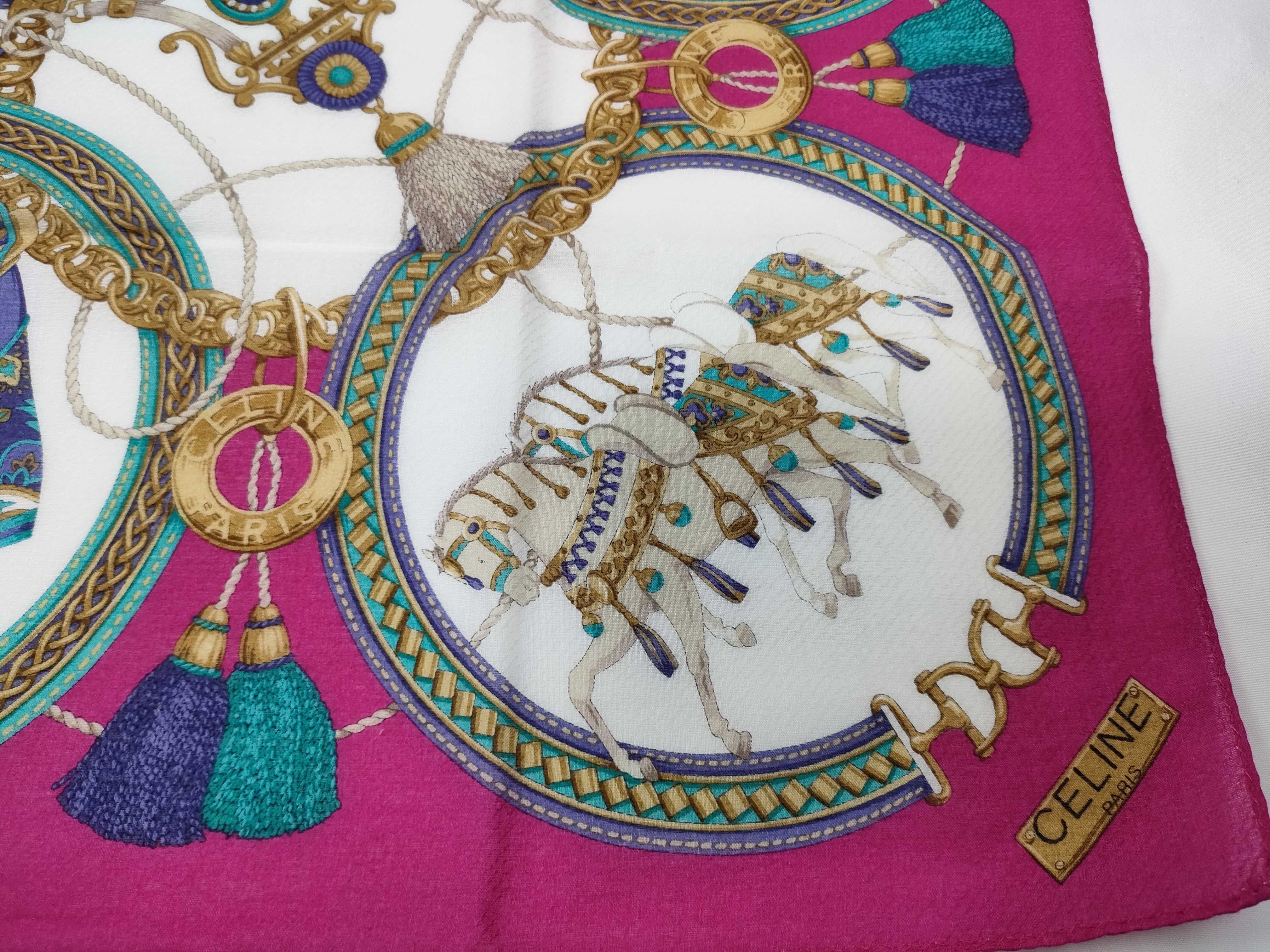 handkerchief scarf with carriage pattern, tassel, medallion, pink, and other accessories. — view 5