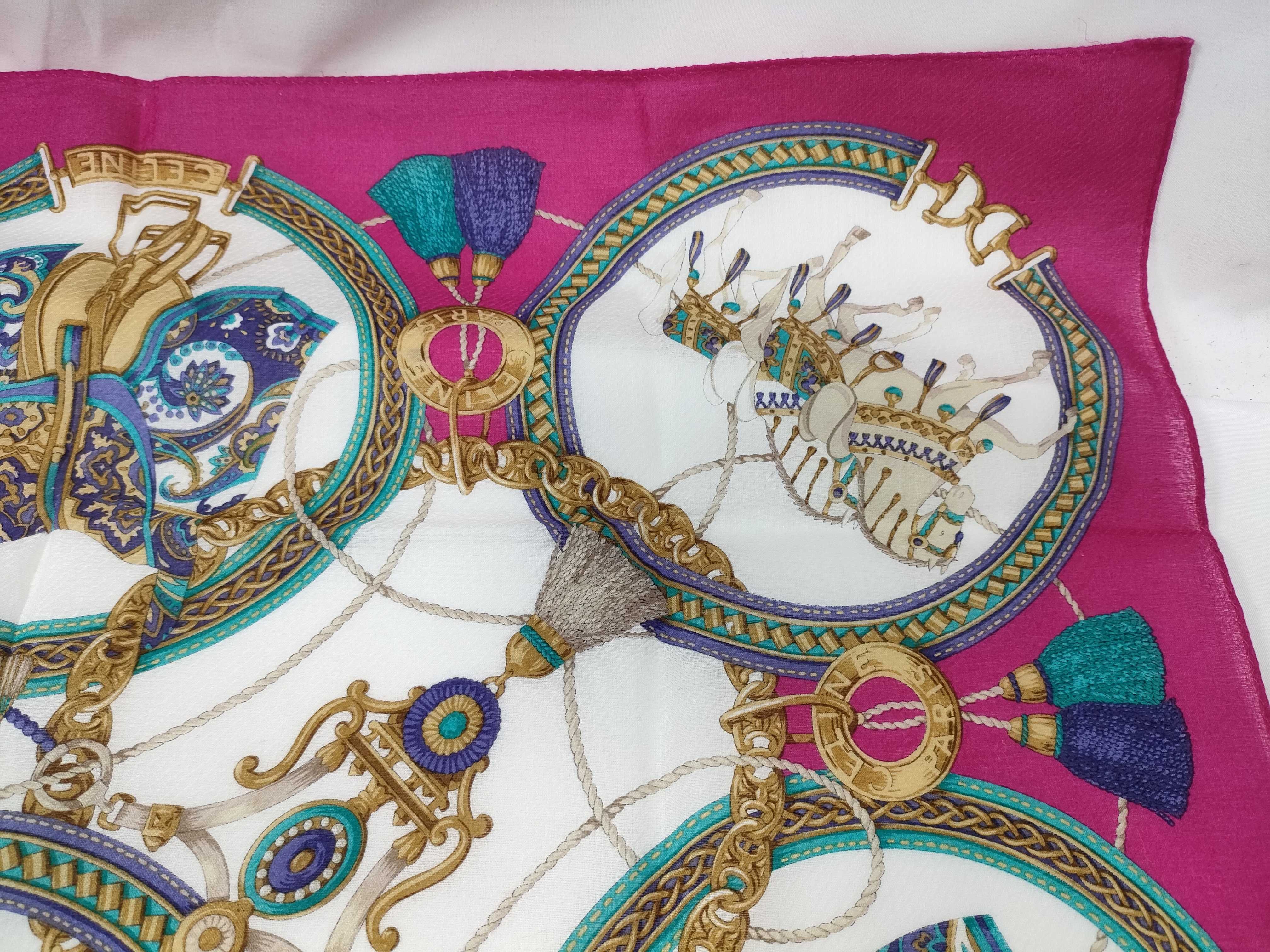 handkerchief scarf with carriage pattern, tassel, medallion, pink, and other accessories. — view 7