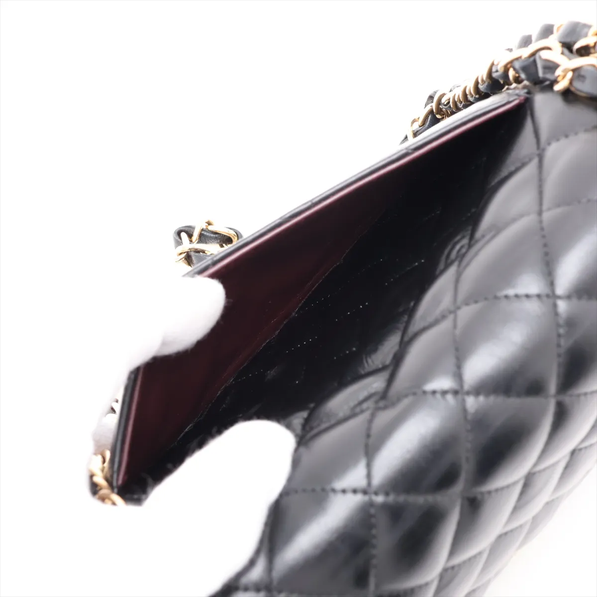 [Individually packaged] Chanel Matelassé 25 Lambskin Double Flap Double Chain Bag, Black with Gold Hardware, 1753611, Series 1, A01112 — view 9