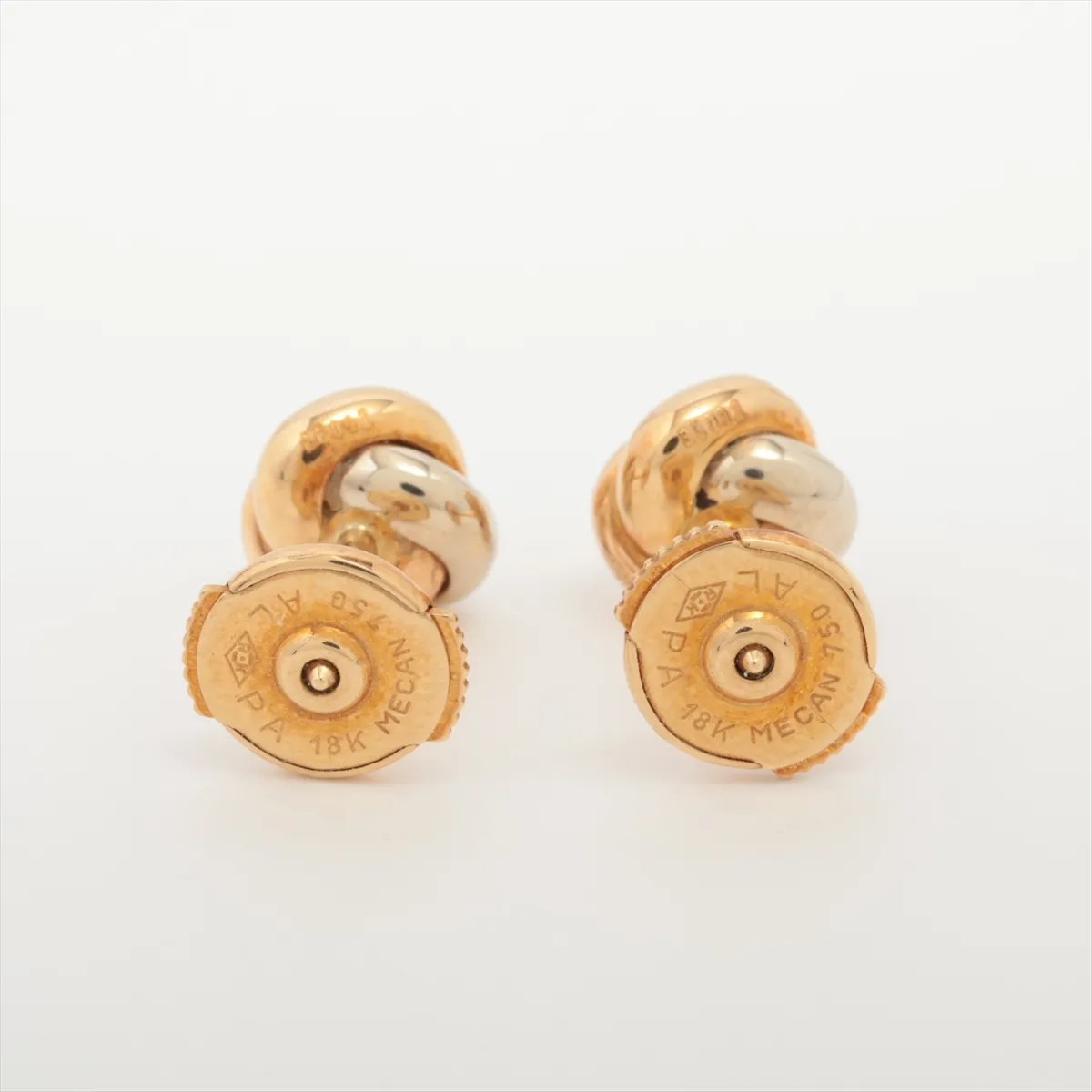 Baby Trinity Earrings, 750 (Yellow Gold x Pink Gold x White Gold), 4.4g, E6092. Post slightly bent, engraving faded. — view 2