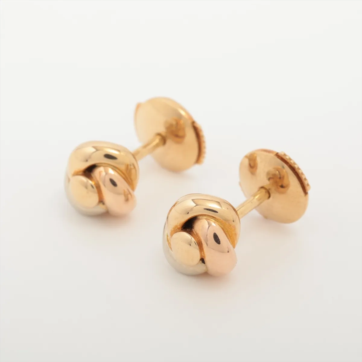Baby Trinity Earrings, 750 (Yellow Gold x Pink Gold x White Gold), 4.4g, E6092. Post slightly bent, engraving faded. — view 3