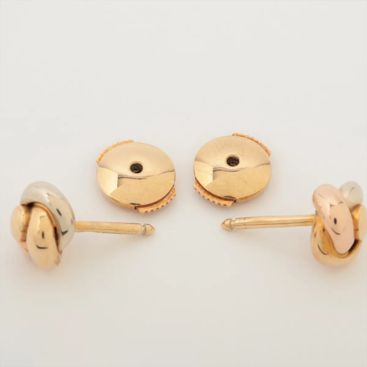Baby Trinity Earrings, 750 (Yellow Gold x Pink Gold x White Gold), 4.4g, E6092. Post slightly bent, engraving faded. — view 4