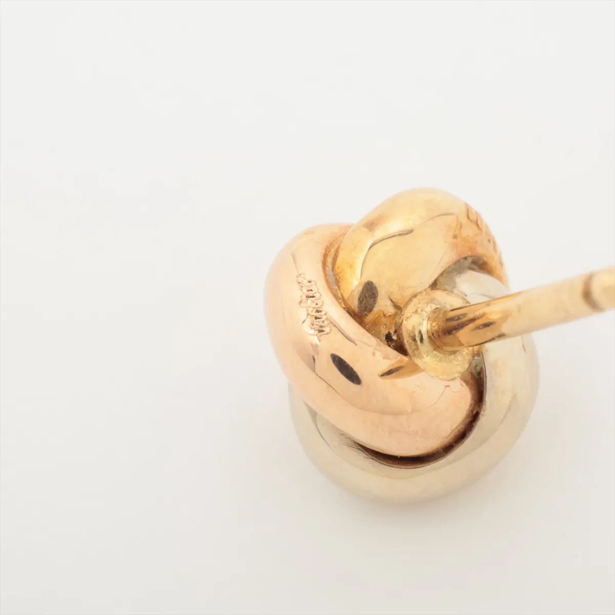 Baby Trinity Earrings, 750 (Yellow Gold x Pink Gold x White Gold), 4.4g, E6092. Post slightly bent, engraving faded. — view 5