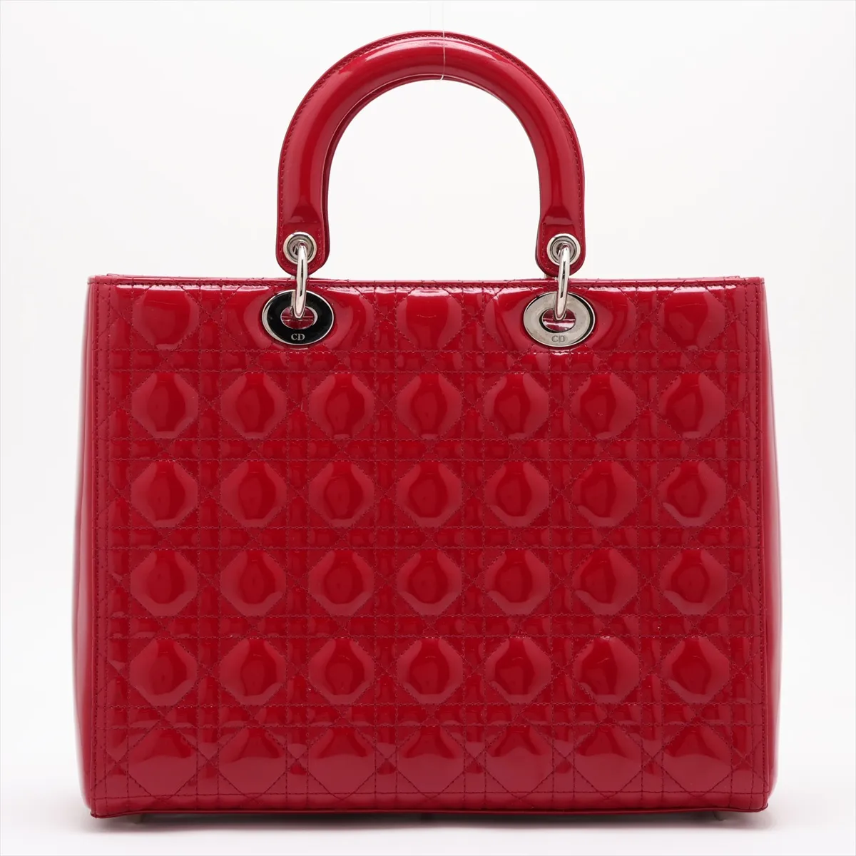 Lady Dior Cannage Large Patent Leather 2-Way Handbag, Red — view 2
