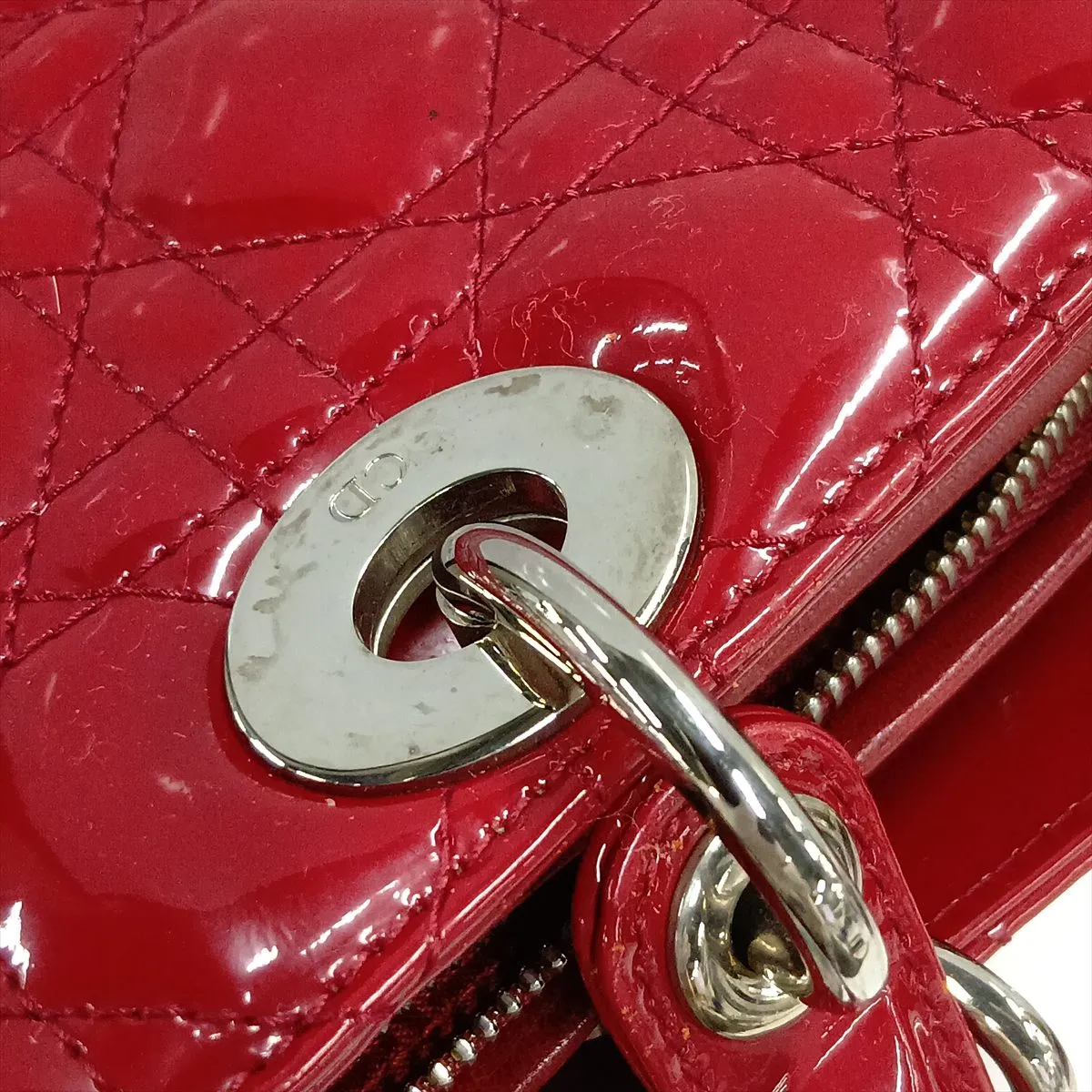 Lady Dior Cannage Large Patent Leather 2-Way Handbag, Red — view 11