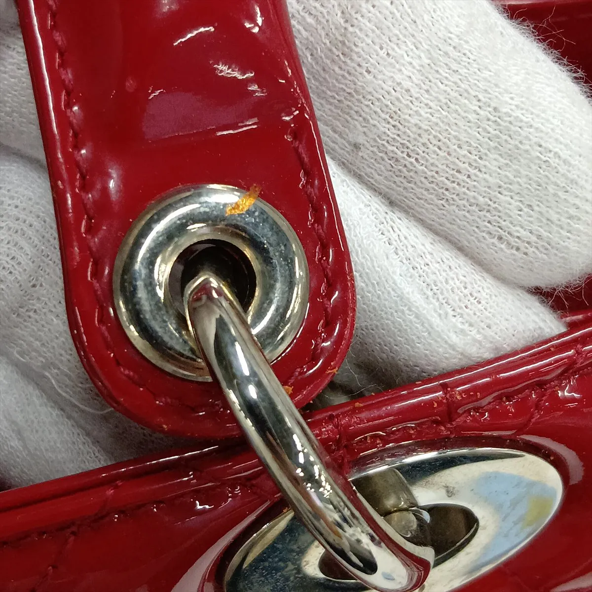 Lady Dior Cannage Large Patent Leather 2-Way Handbag, Red — view 15