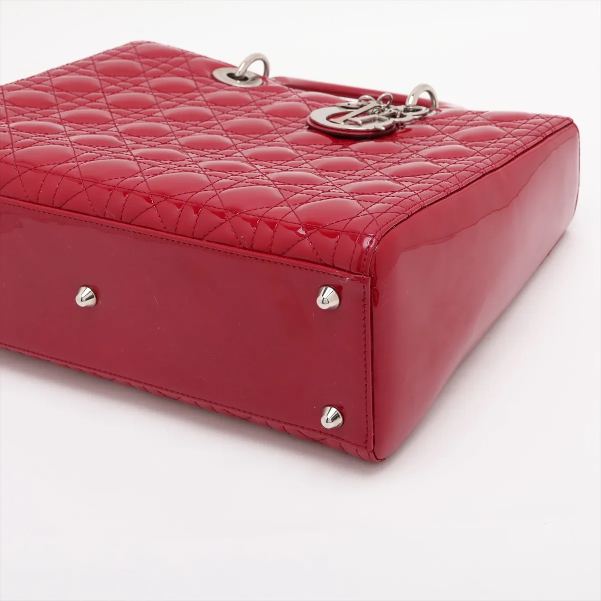 Lady Dior Cannage Large Patent Leather 2-Way Handbag, Red — view 3