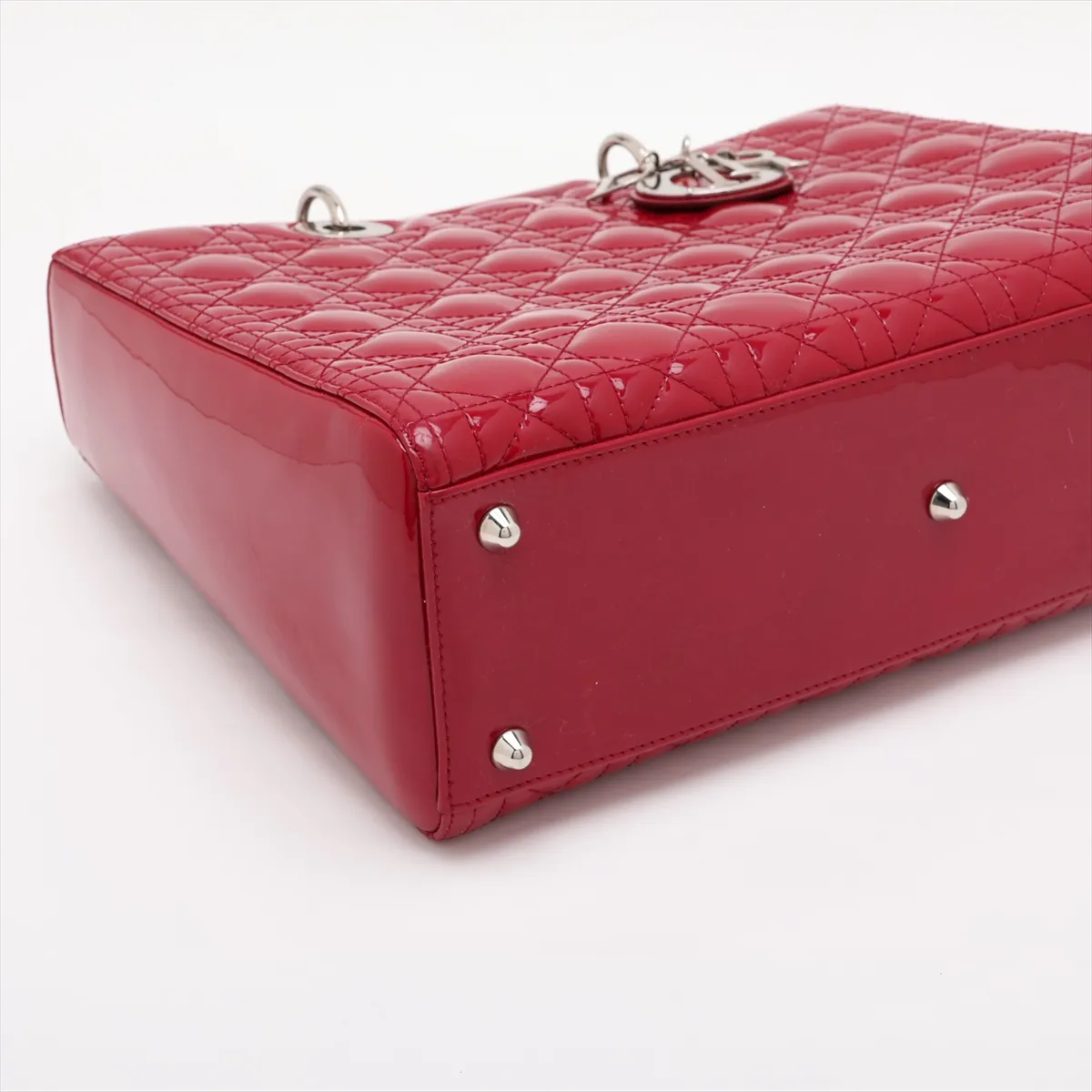 Lady Dior Cannage Large Patent Leather 2-Way Handbag, Red — view 4