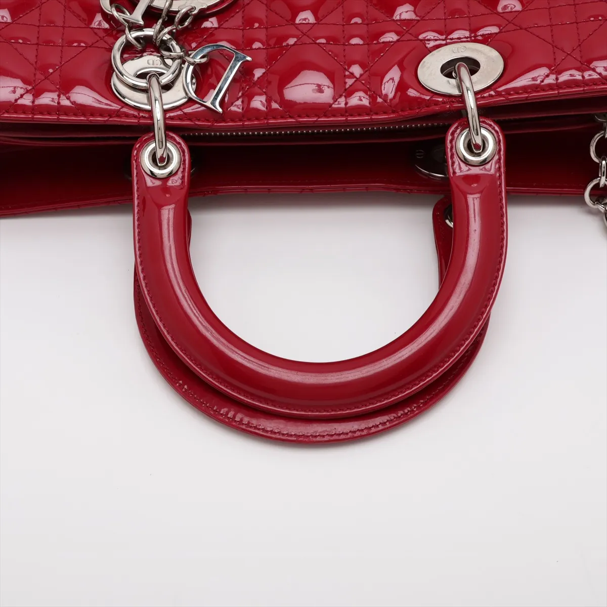 Lady Dior Cannage Large Patent Leather 2-Way Handbag, Red — view 5