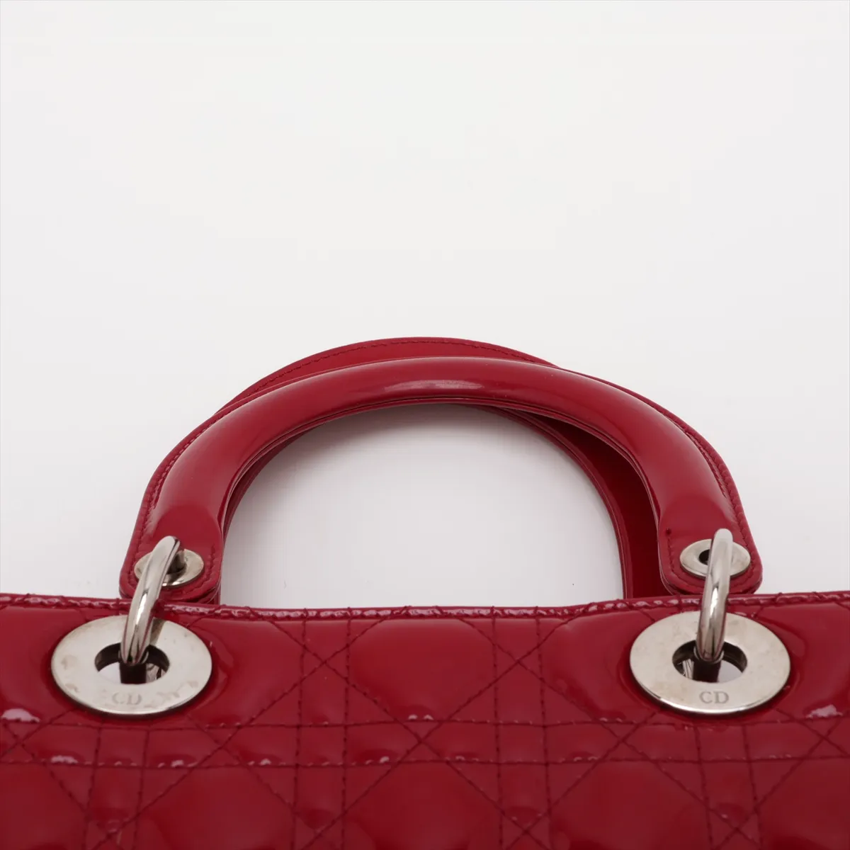 Lady Dior Cannage Large Patent Leather 2-Way Handbag, Red — view 6
