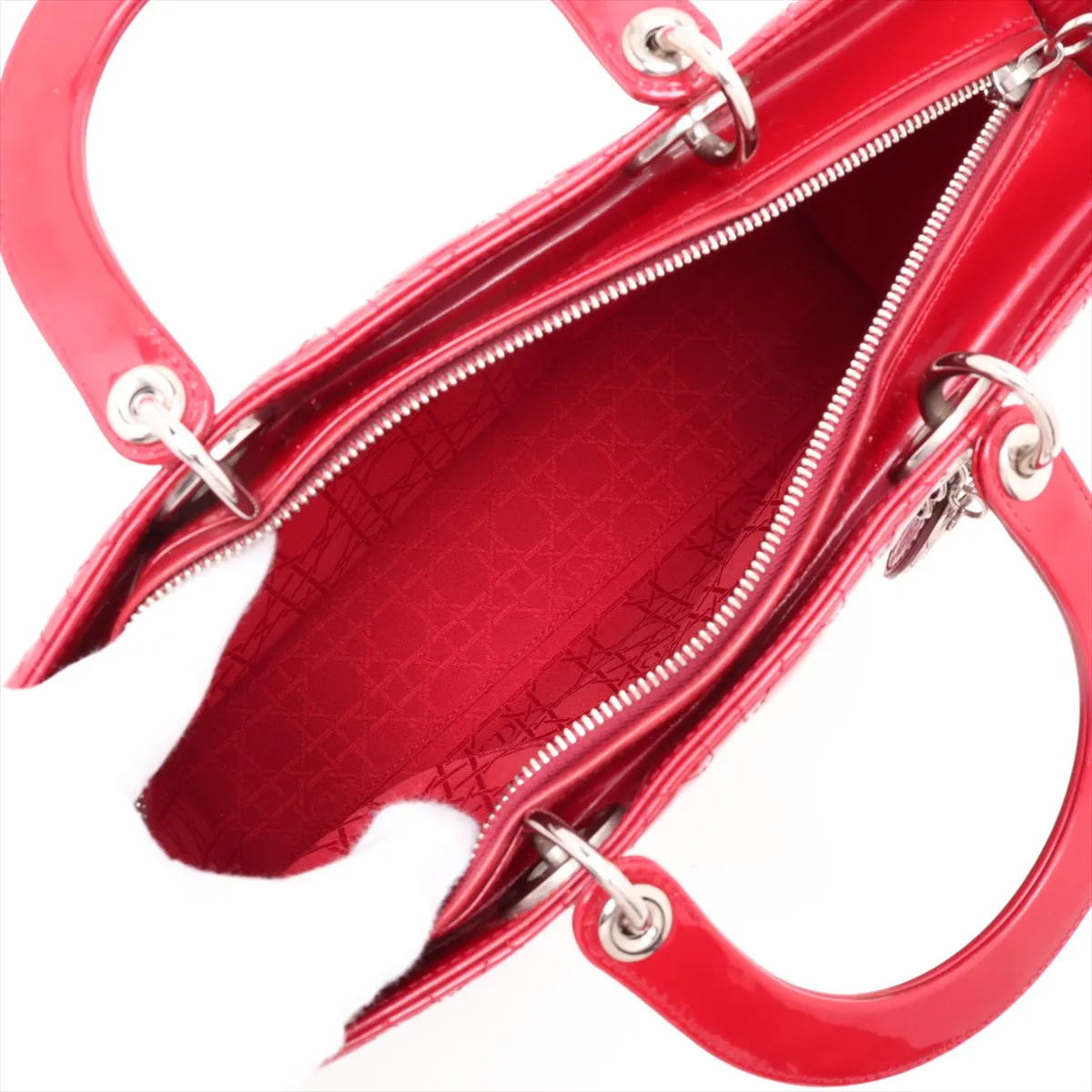 Lady Dior Cannage Large Patent Leather 2-Way Handbag, Red — view 8