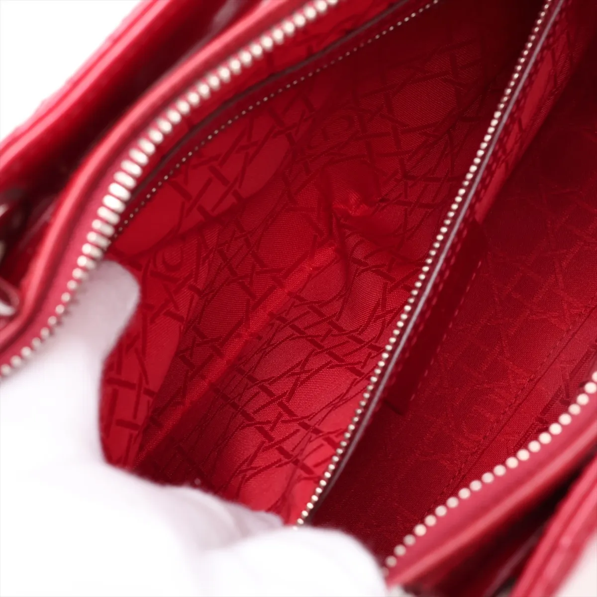 Lady Dior Cannage Large Patent Leather 2-Way Handbag, Red — view 9