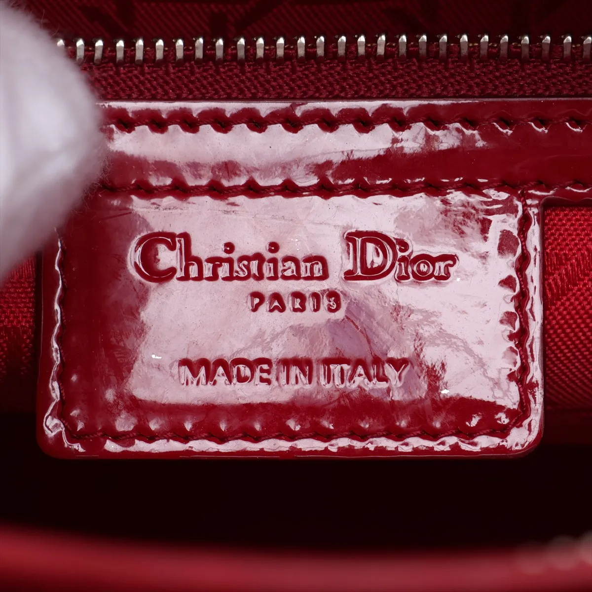 Lady Dior Cannage Large Patent Leather 2-Way Handbag, Red — view 10