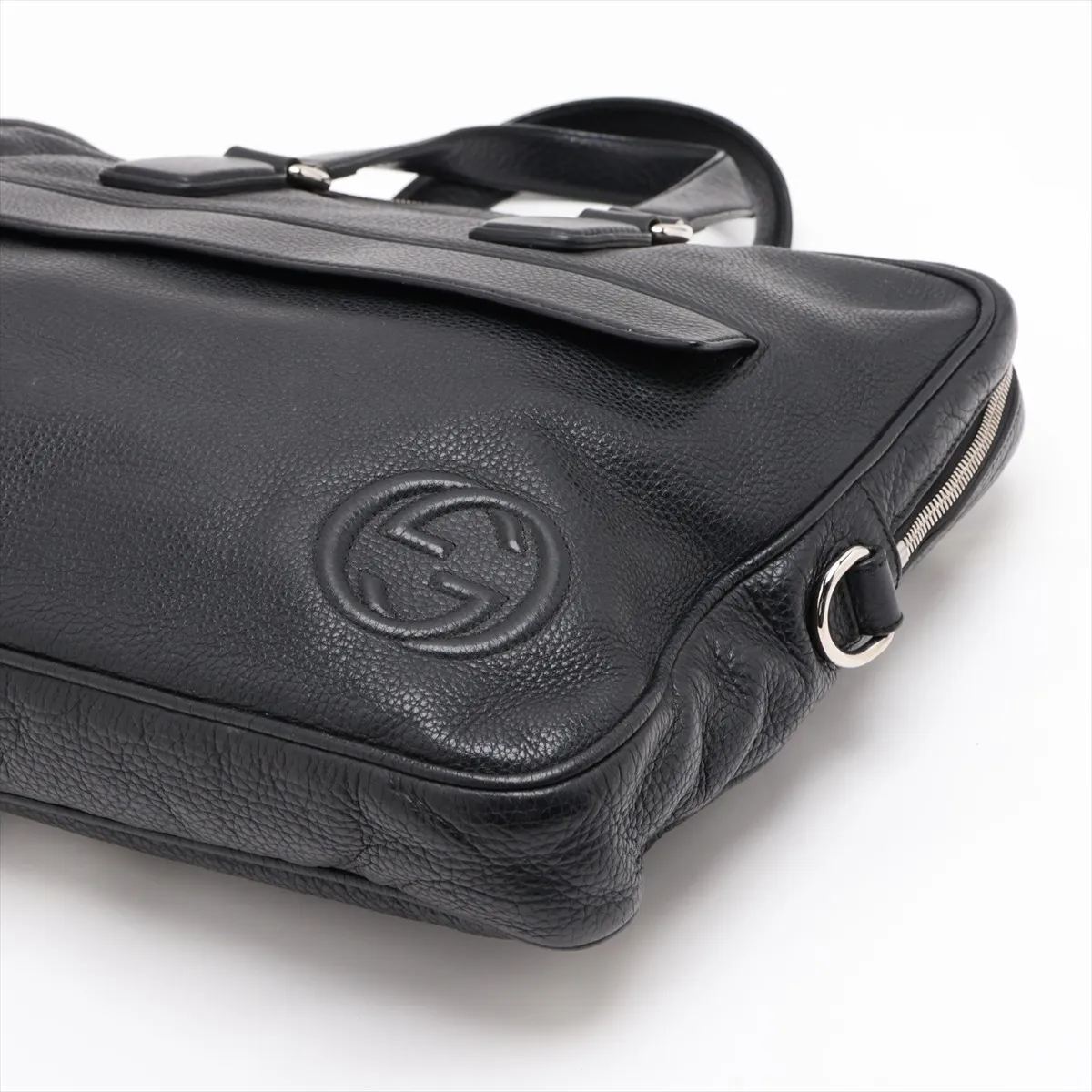 Interlocking G Leather Business Bag, Black — view 3