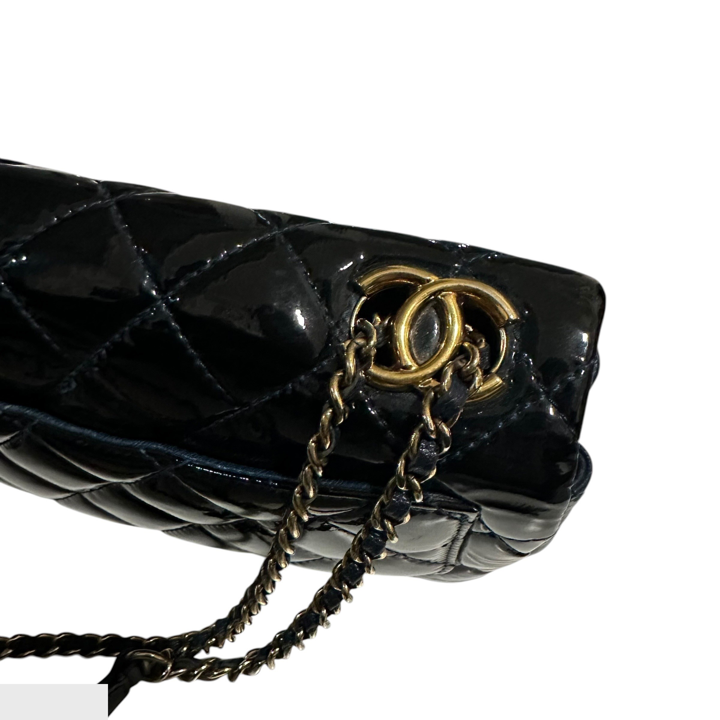Matelassé Patent Leather Single Flap Double Chain Bag — view 3