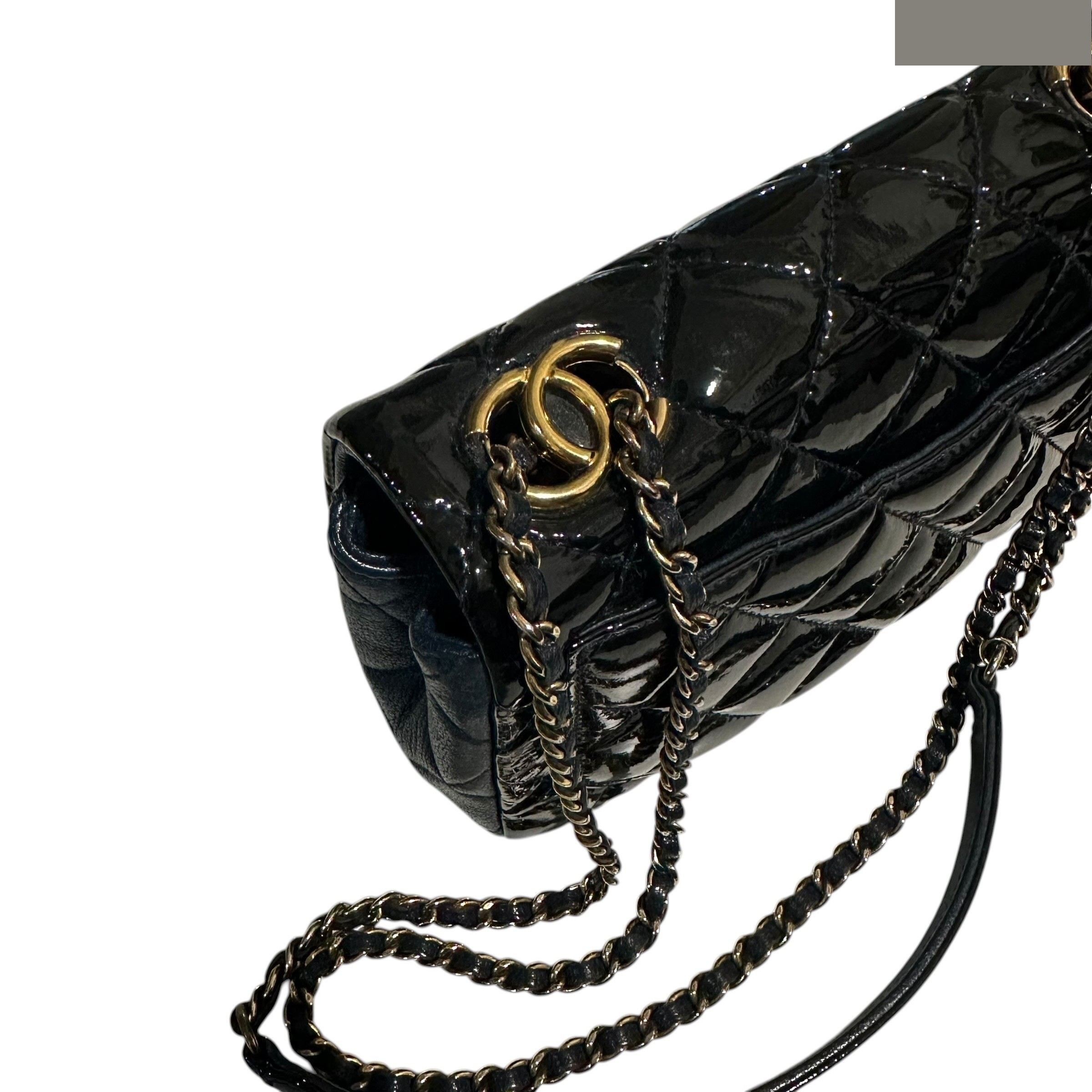 Matelassé Patent Leather Single Flap Double Chain Bag — view 4