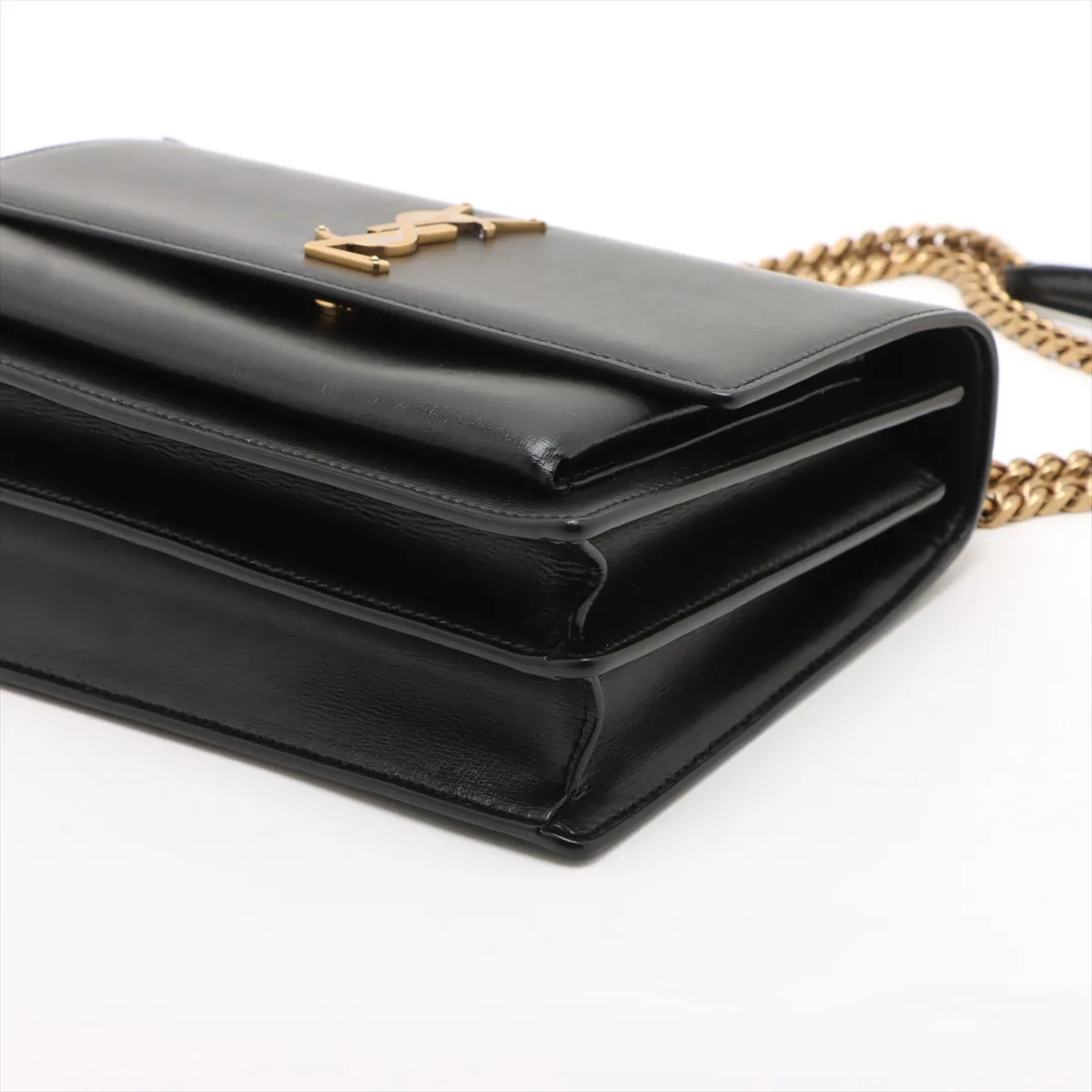 Sunset Leather Chain Shoulder Bag, Black, 442906 — view 3