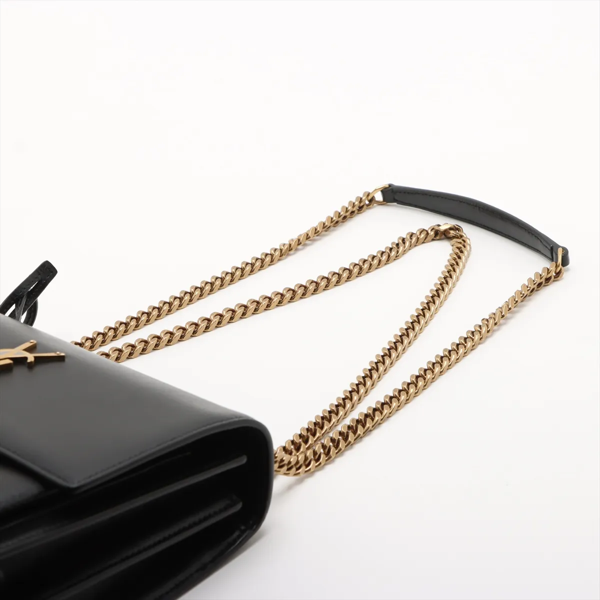 Sunset Leather Chain Shoulder Bag, Black, 442906 — view 5