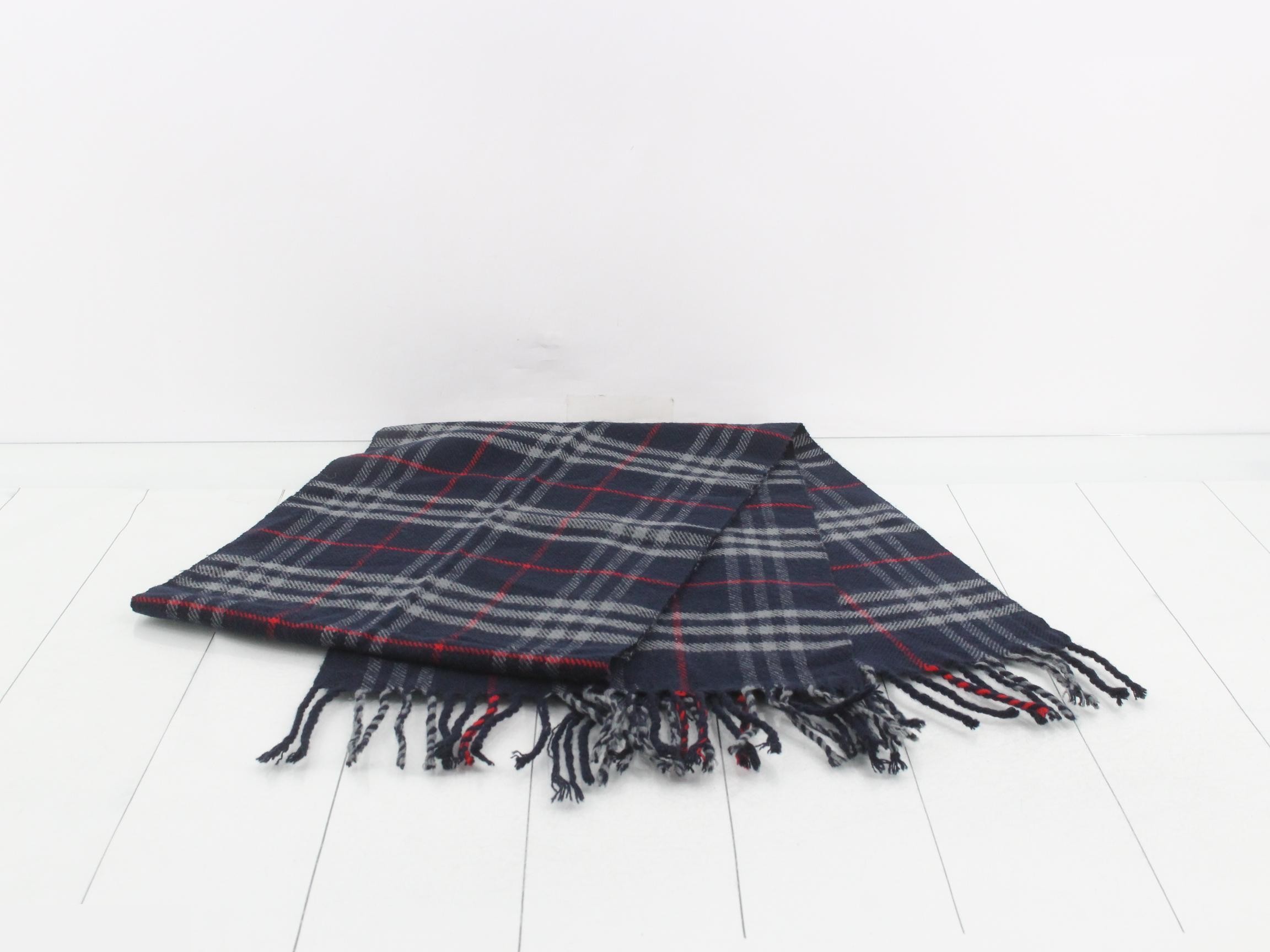 Nova Check Scarf, Navy, 100% Wool — view 3