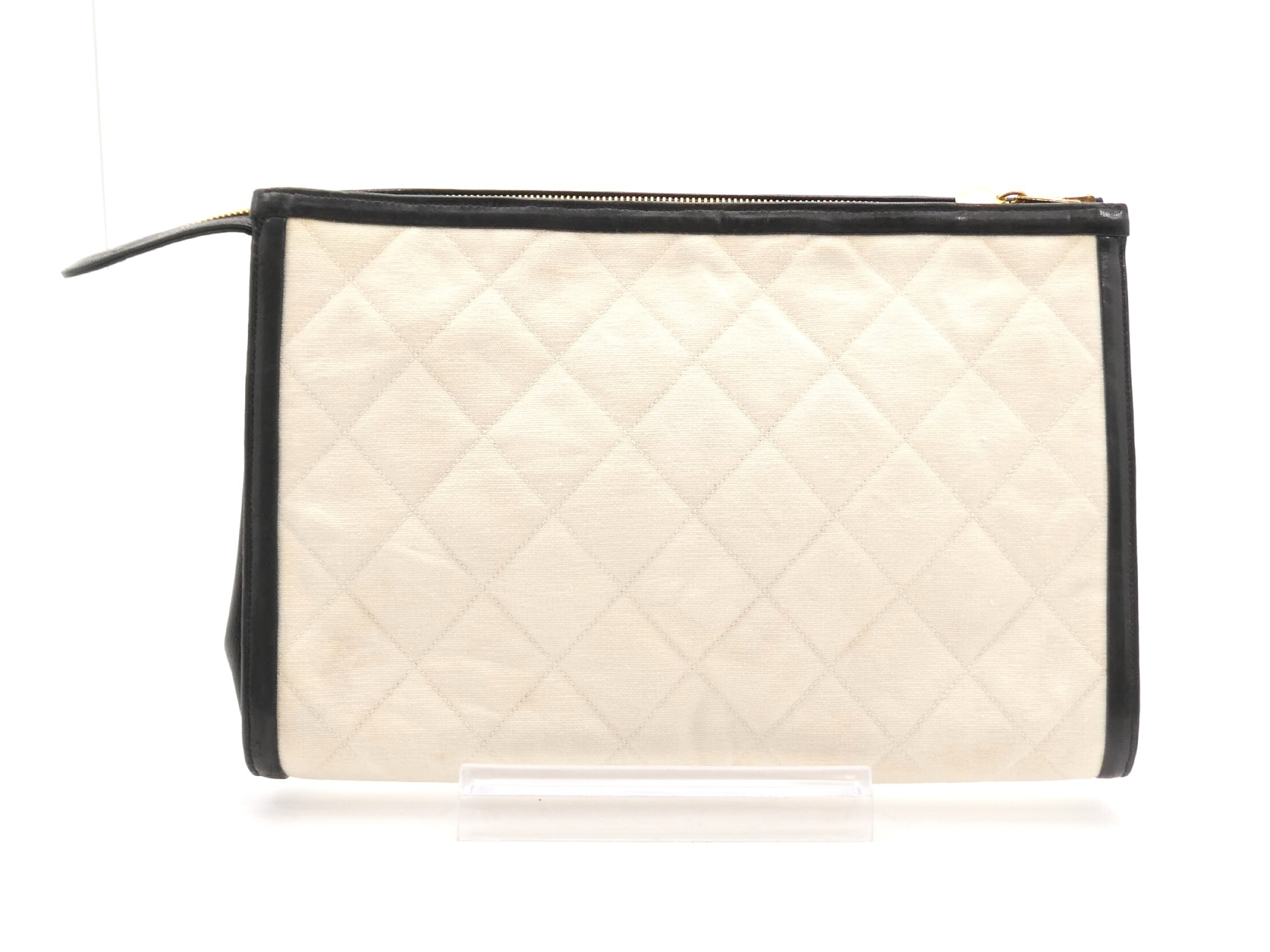 Matelassé Coco Mark Canvas Leather Clutch Bag — view 2