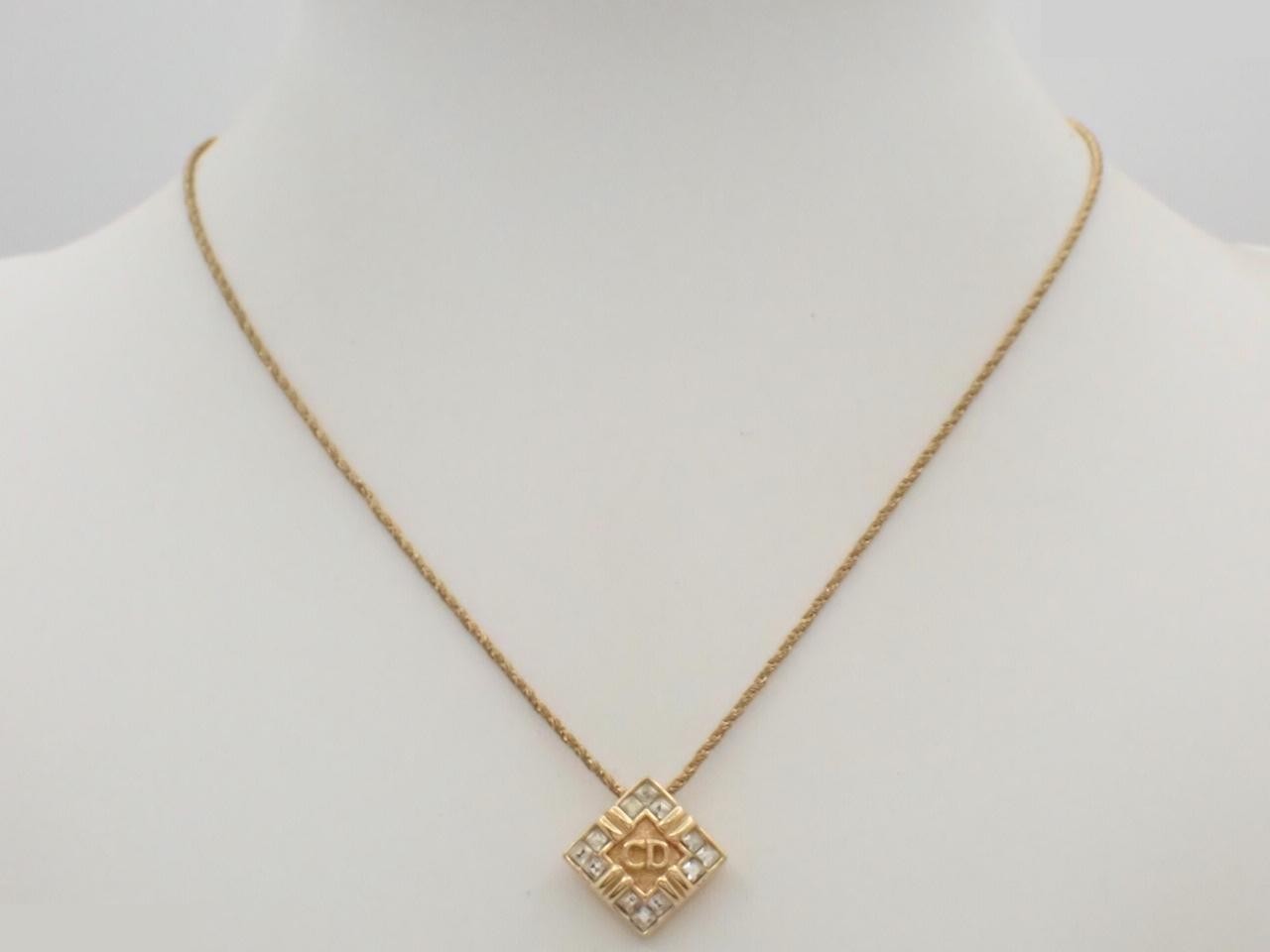 CD logo necklace with rhinestones; chain approximately 42cm long. — view 3
