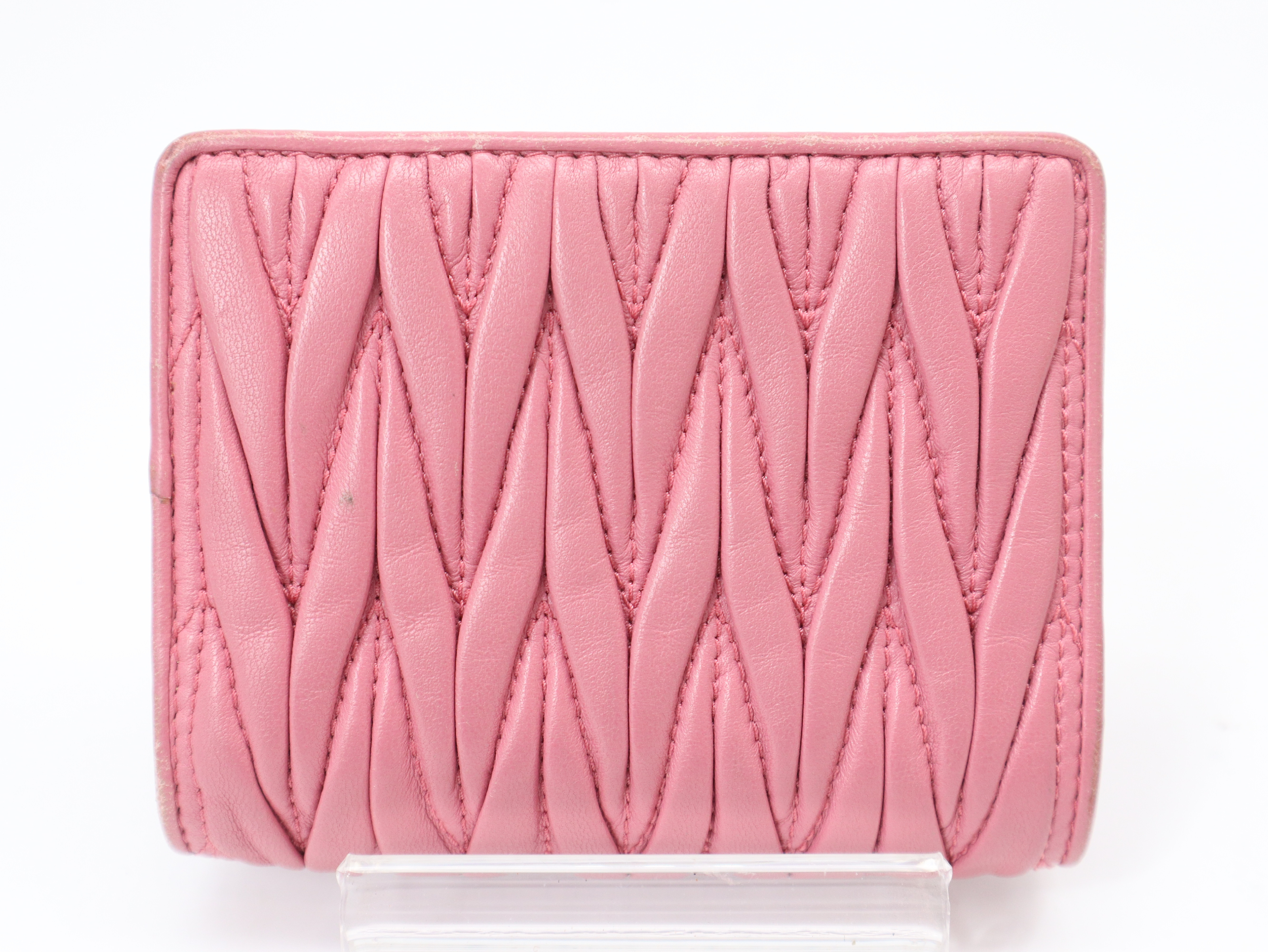 Matelassé Leather Folding Wallet, Begonia Pink — view 2