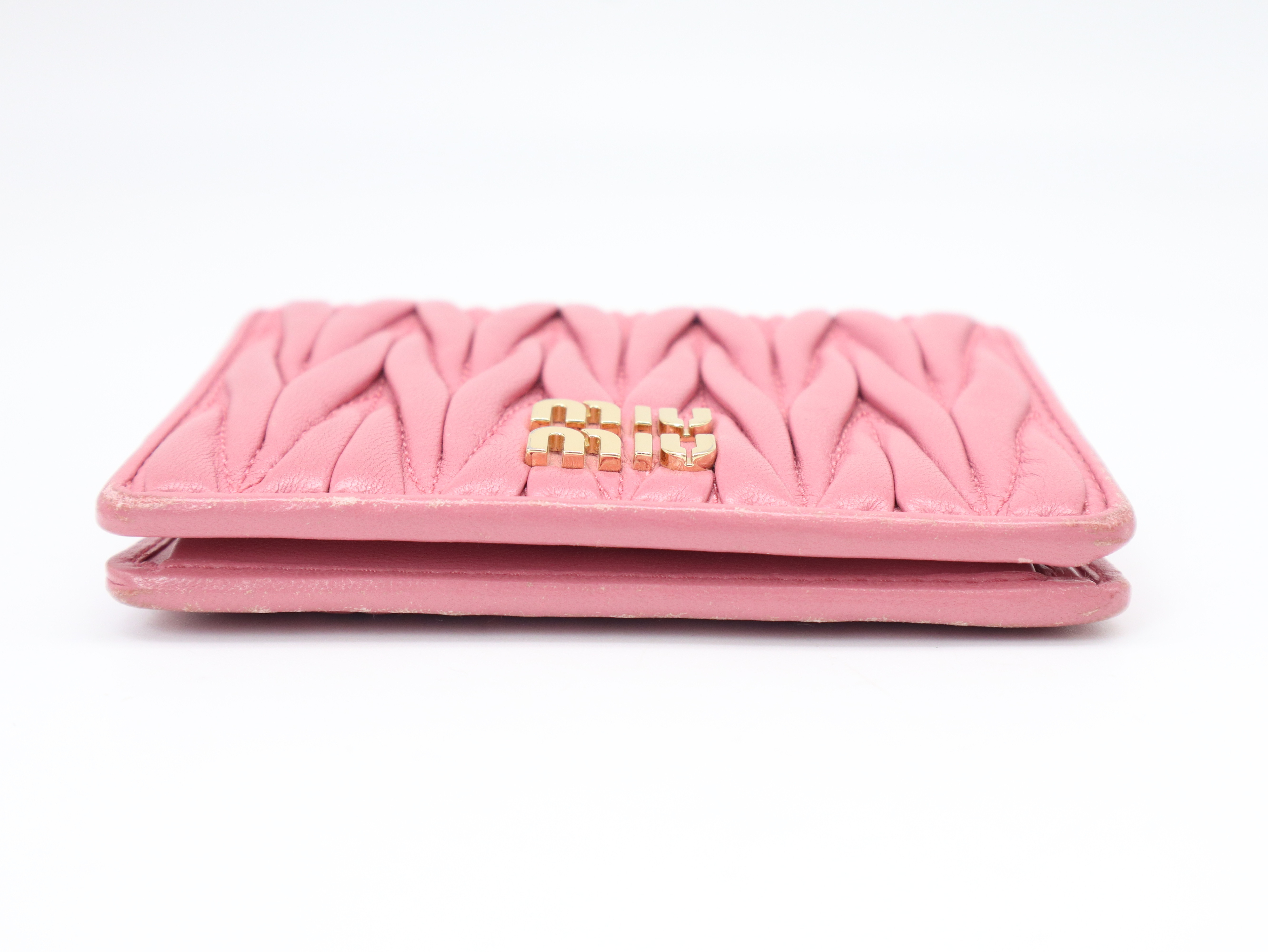 Matelassé Leather Folding Wallet, Begonia Pink — view 3