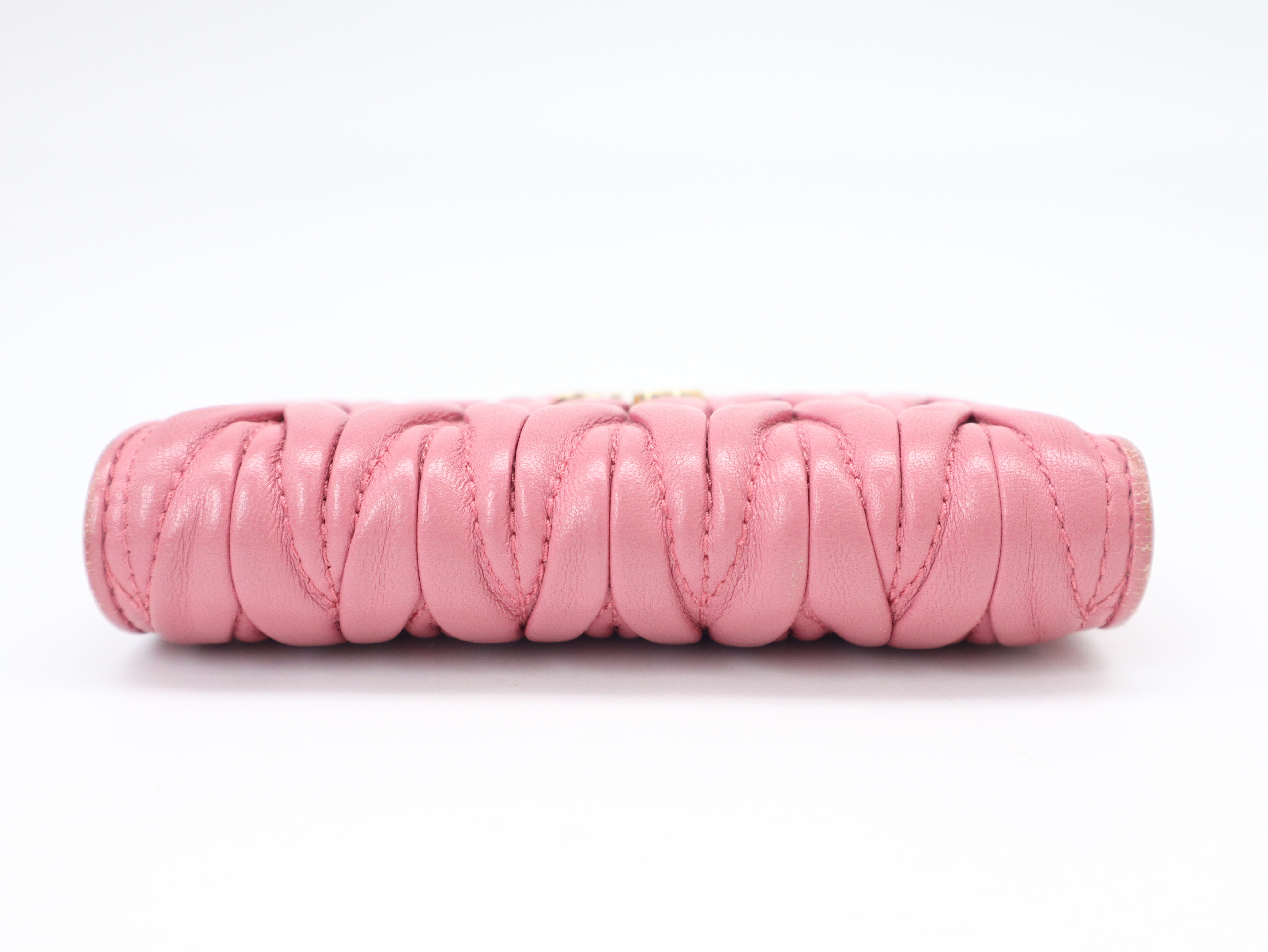 Matelassé Leather Folding Wallet, Begonia Pink — view 4