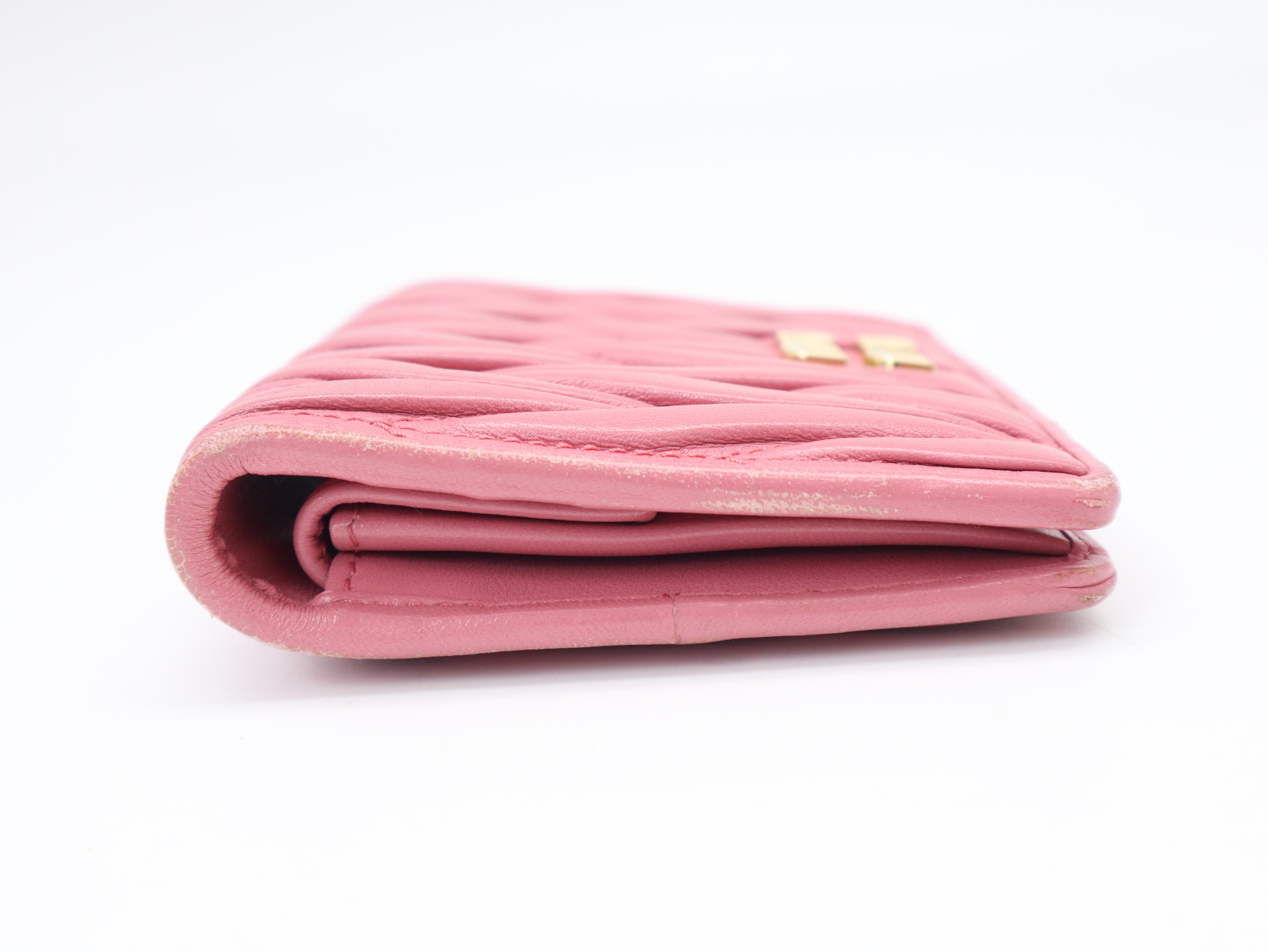 Matelassé Leather Folding Wallet, Begonia Pink — view 5