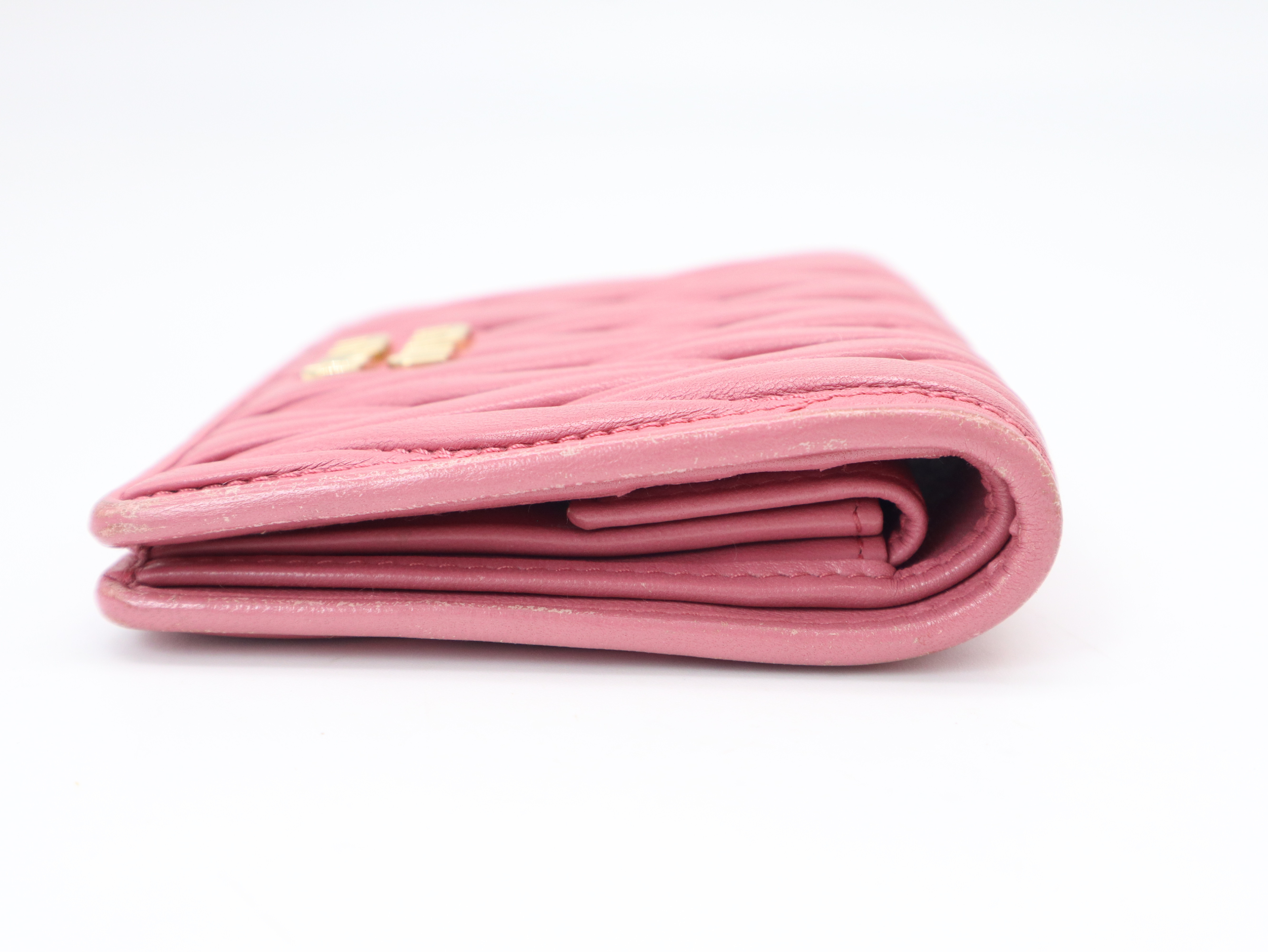 Matelassé Leather Folding Wallet, Begonia Pink — view 6