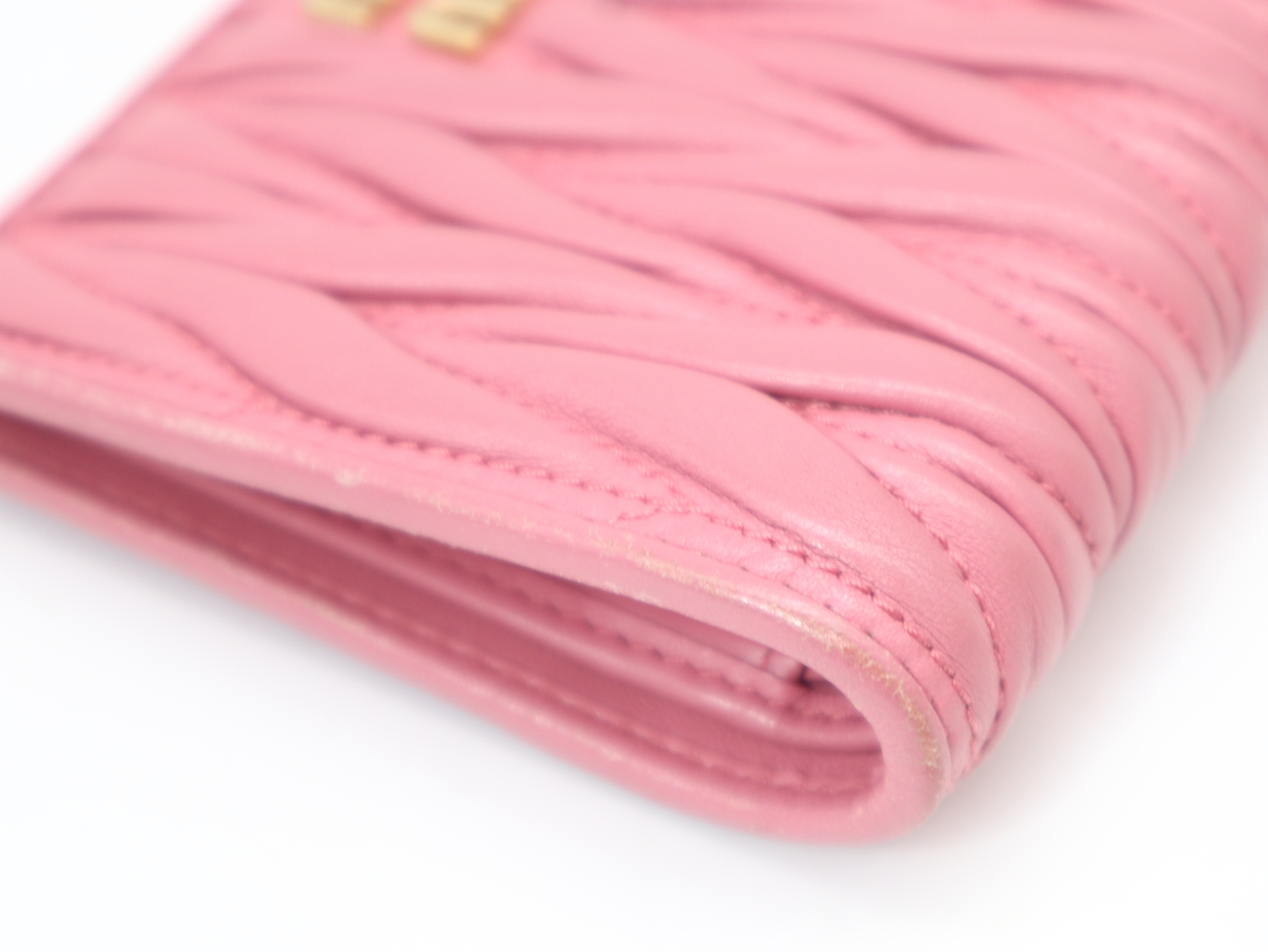 Matelassé Leather Folding Wallet, Begonia Pink — view 7