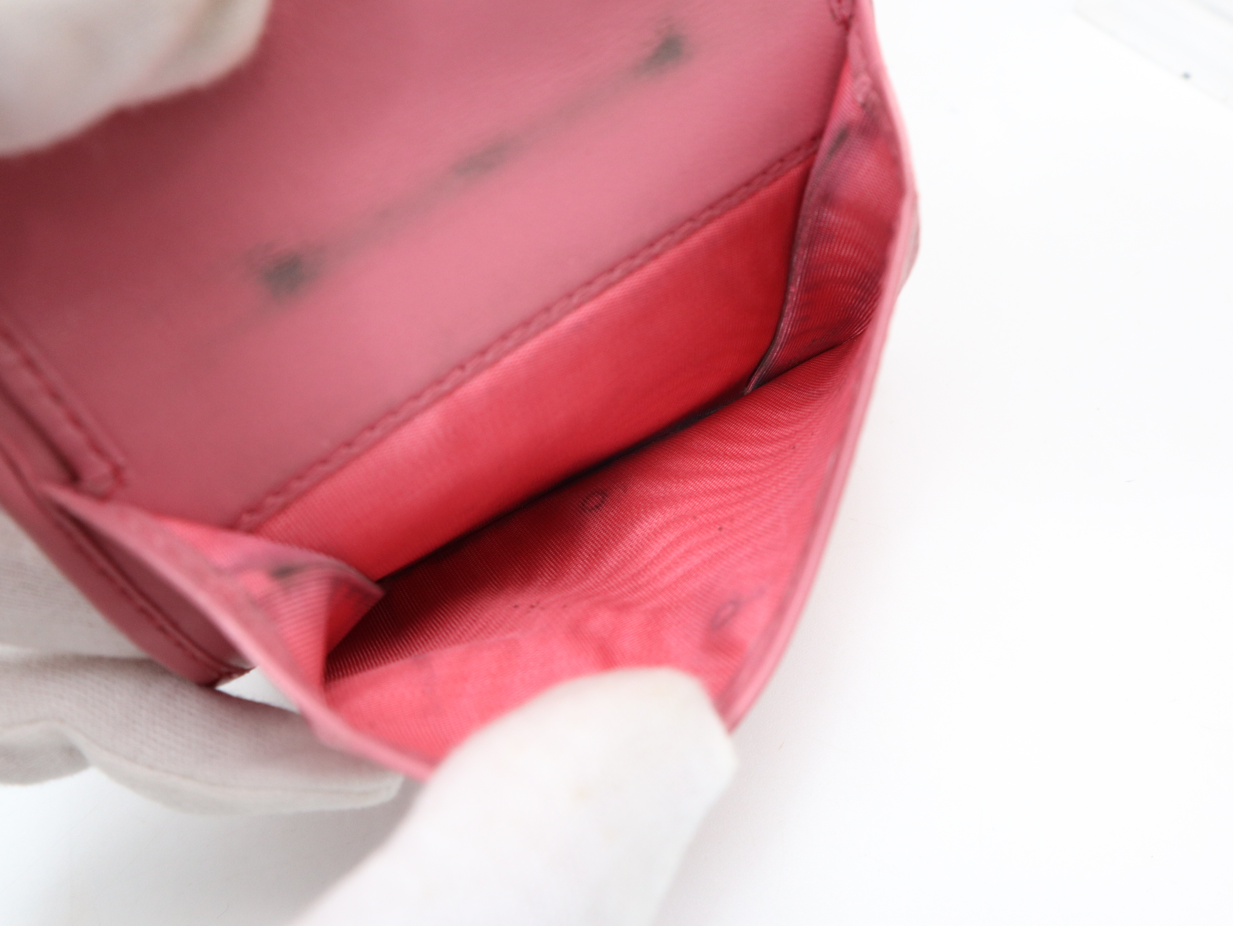Matelassé Leather Folding Wallet, Begonia Pink — view 10