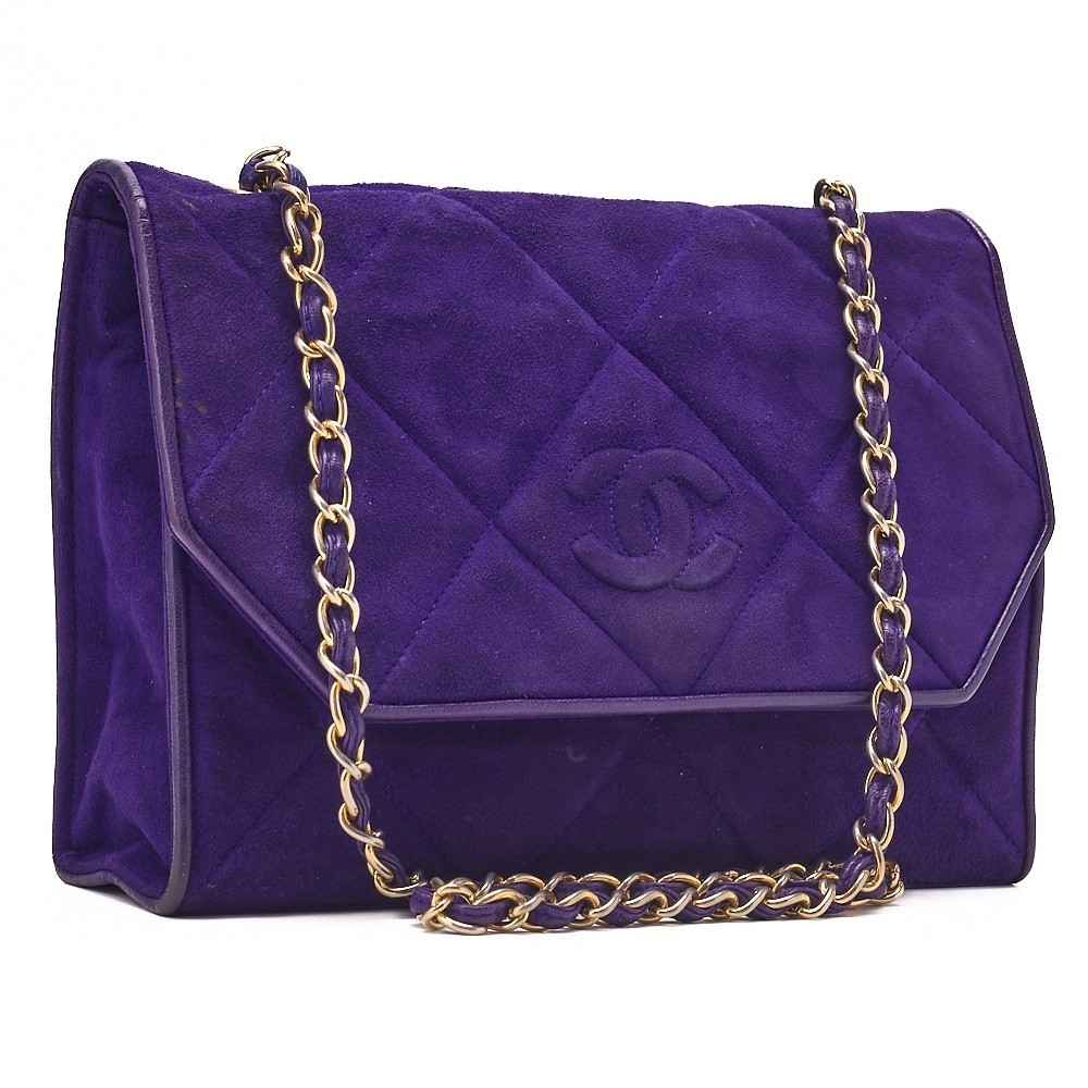 Coco Mark Suede Chain Shoulder Bag, Purple — view 3