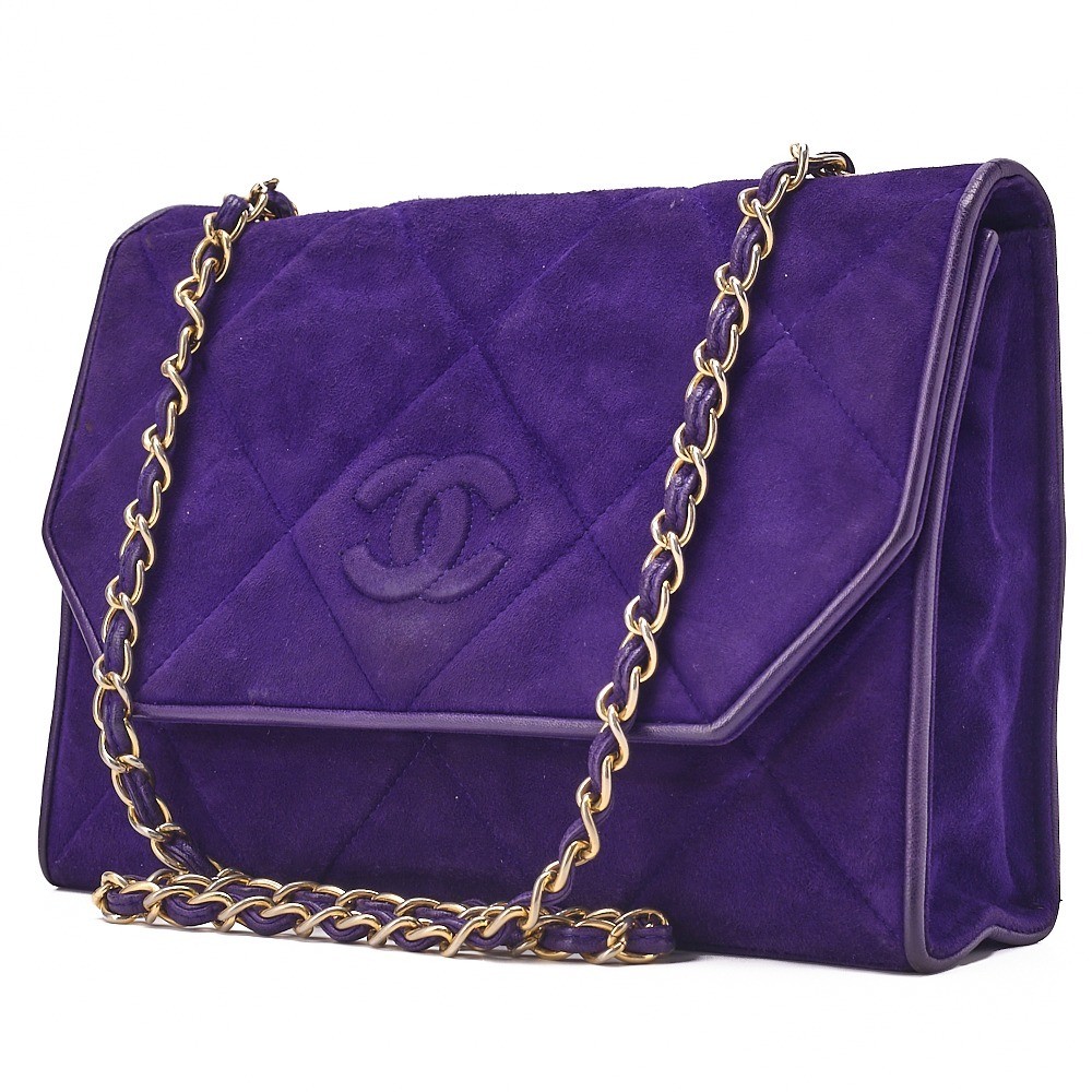 Coco Mark Suede Chain Shoulder Bag, Purple — view 4