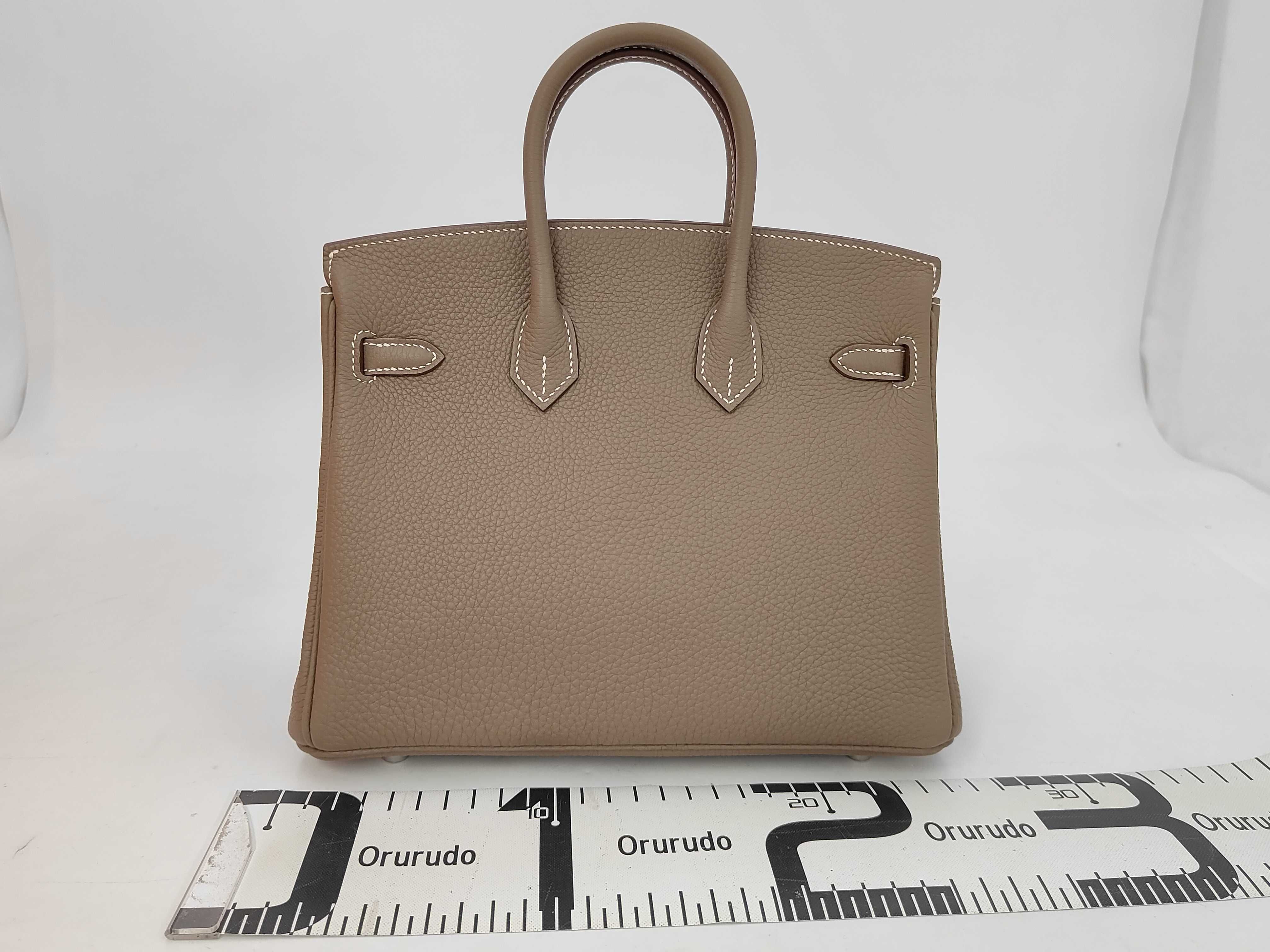 Birkin 25 Togo leather, G stamp, Etoupe color, silver hardware, with receipt, handbag — view 2