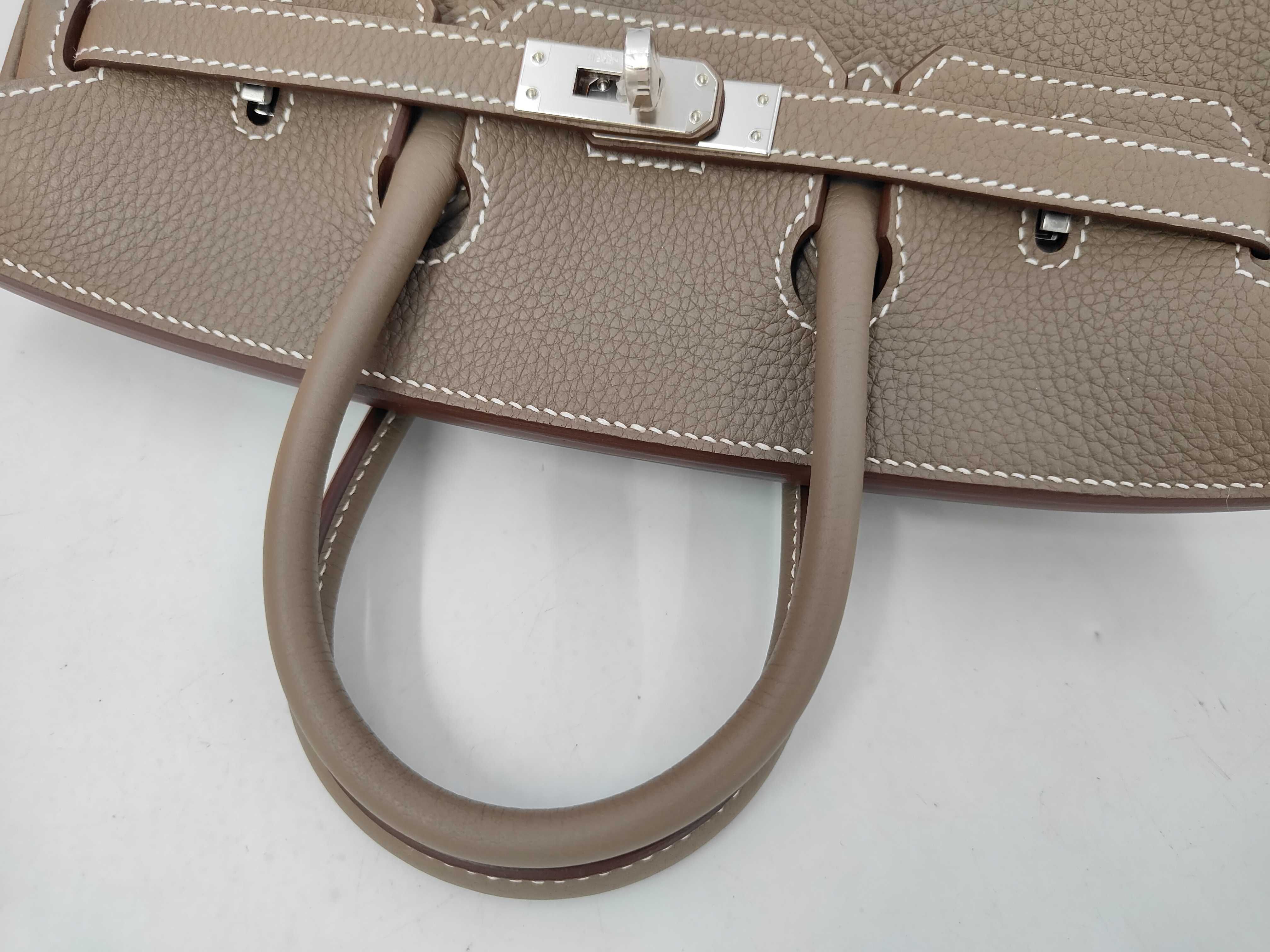 Birkin 25 Togo leather, G stamp, Etoupe color, silver hardware, with receipt, handbag — view 5