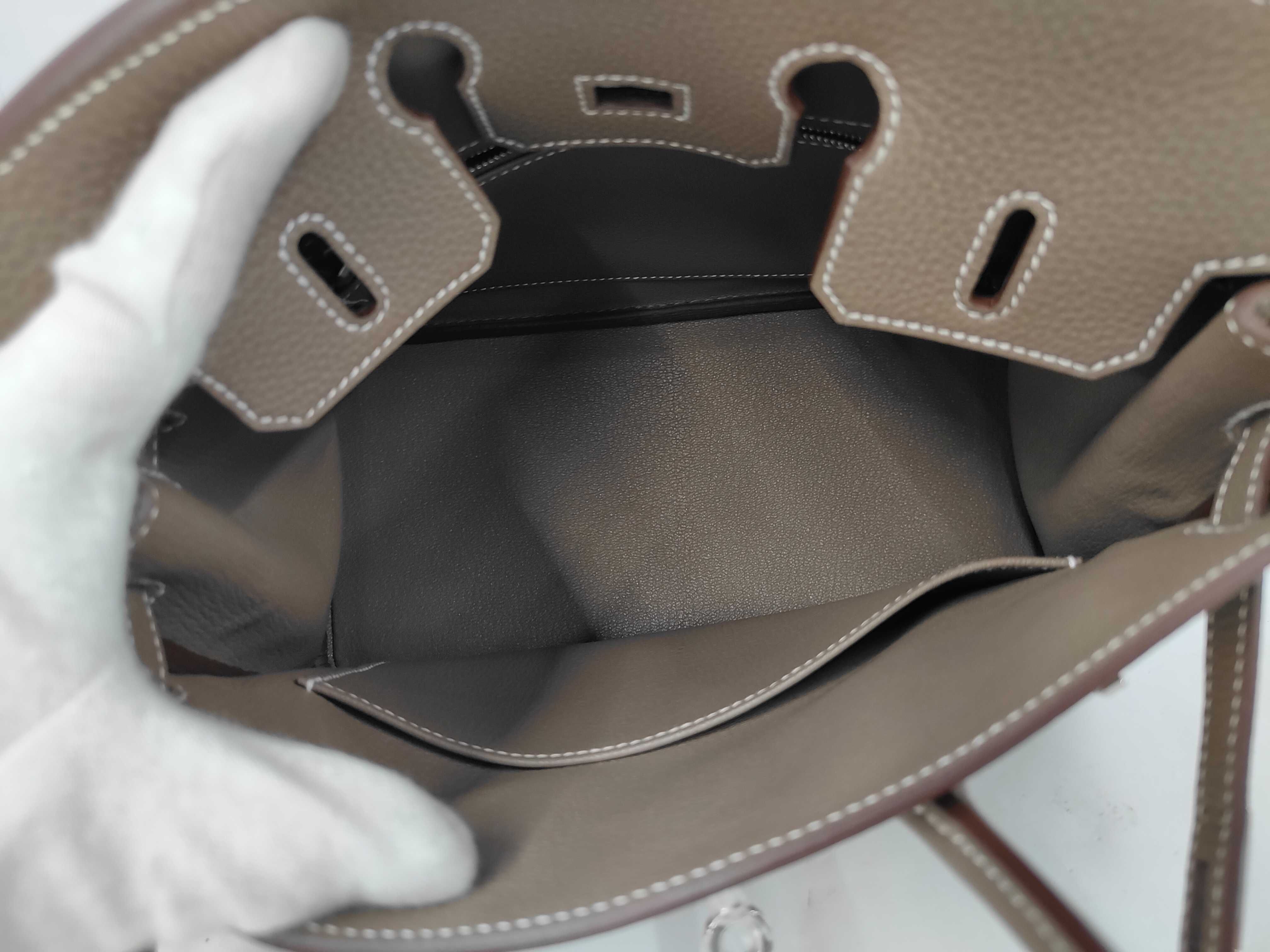 Birkin 25 Togo leather, G stamp, Etoupe color, silver hardware, with receipt, handbag — view 8