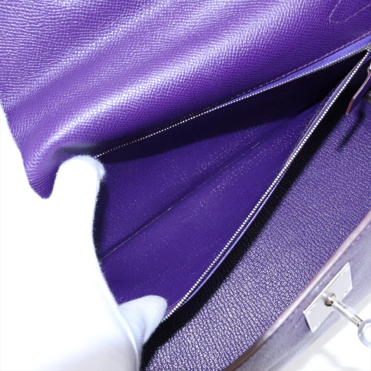 [Individually packaged] Hermes Kelly 32 Retournée Veau Epsom Ultraviolet Silver Hardware N:2010 — view 9