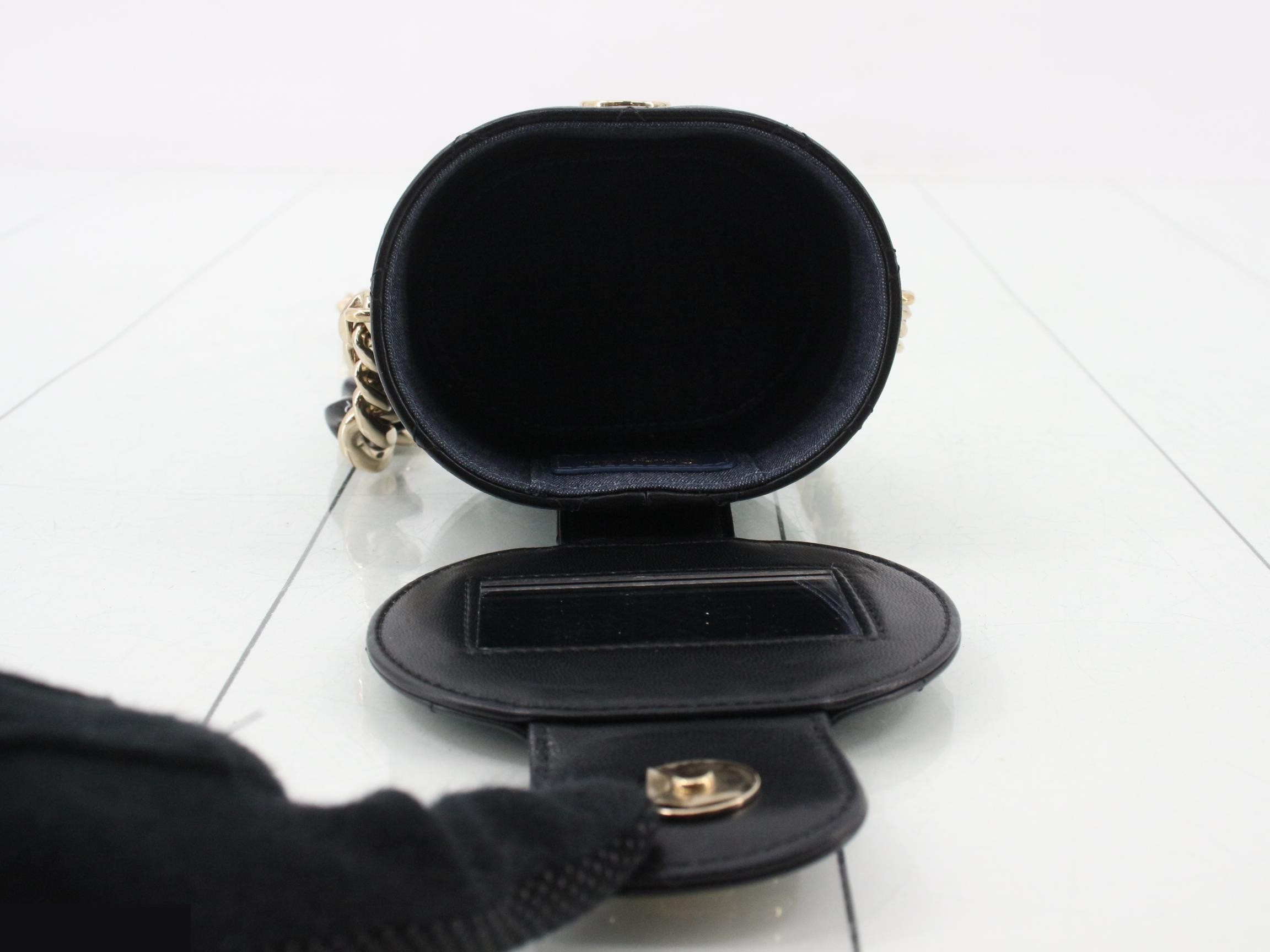 Leather Coco Mark Chain Shoulder Bag, Black — view 4