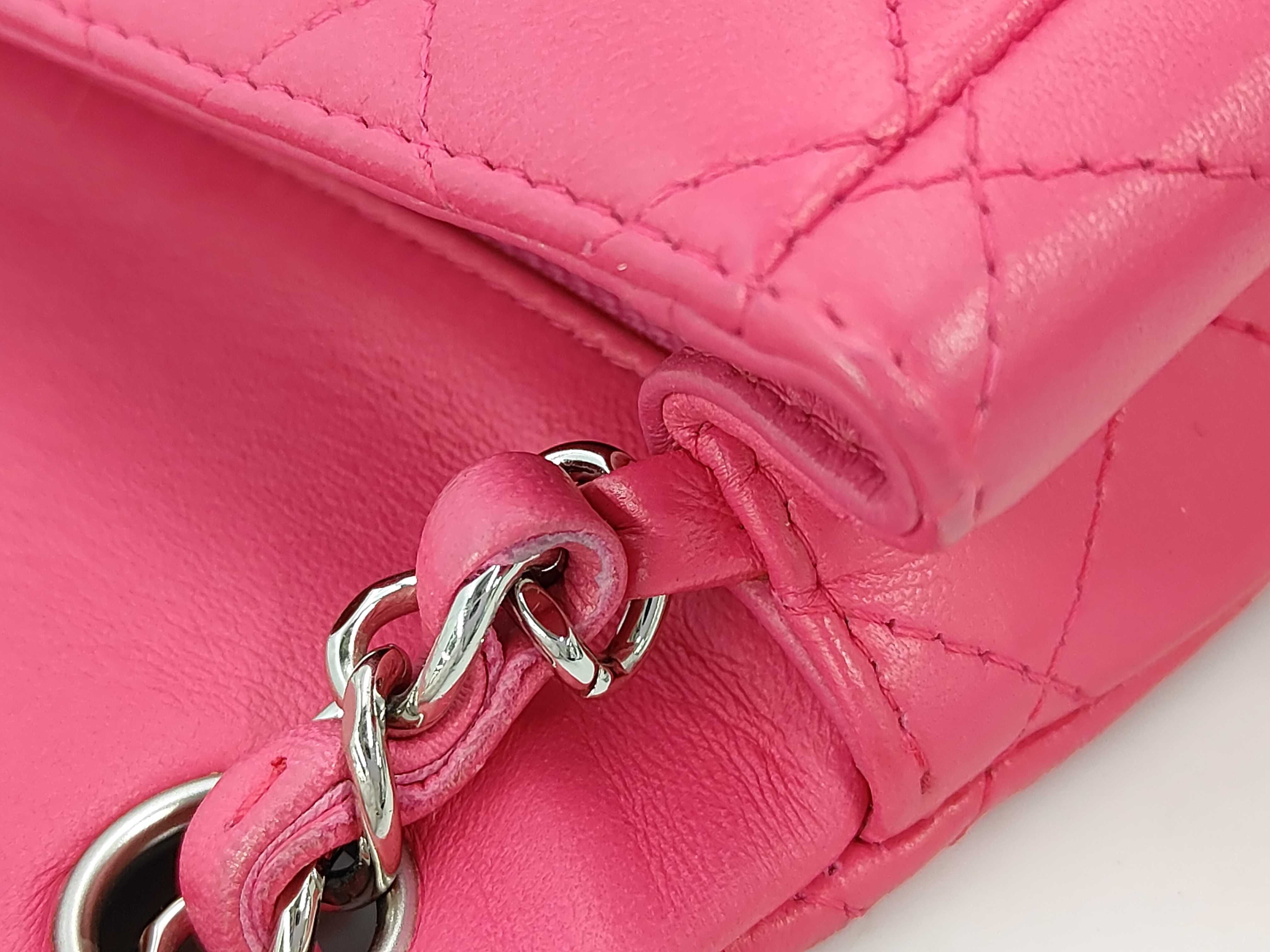 Hot Pink Lambskin CF17 Silver Hardware Single Flap Chain Shoulder Bag (Serial Number 19) — view 5
