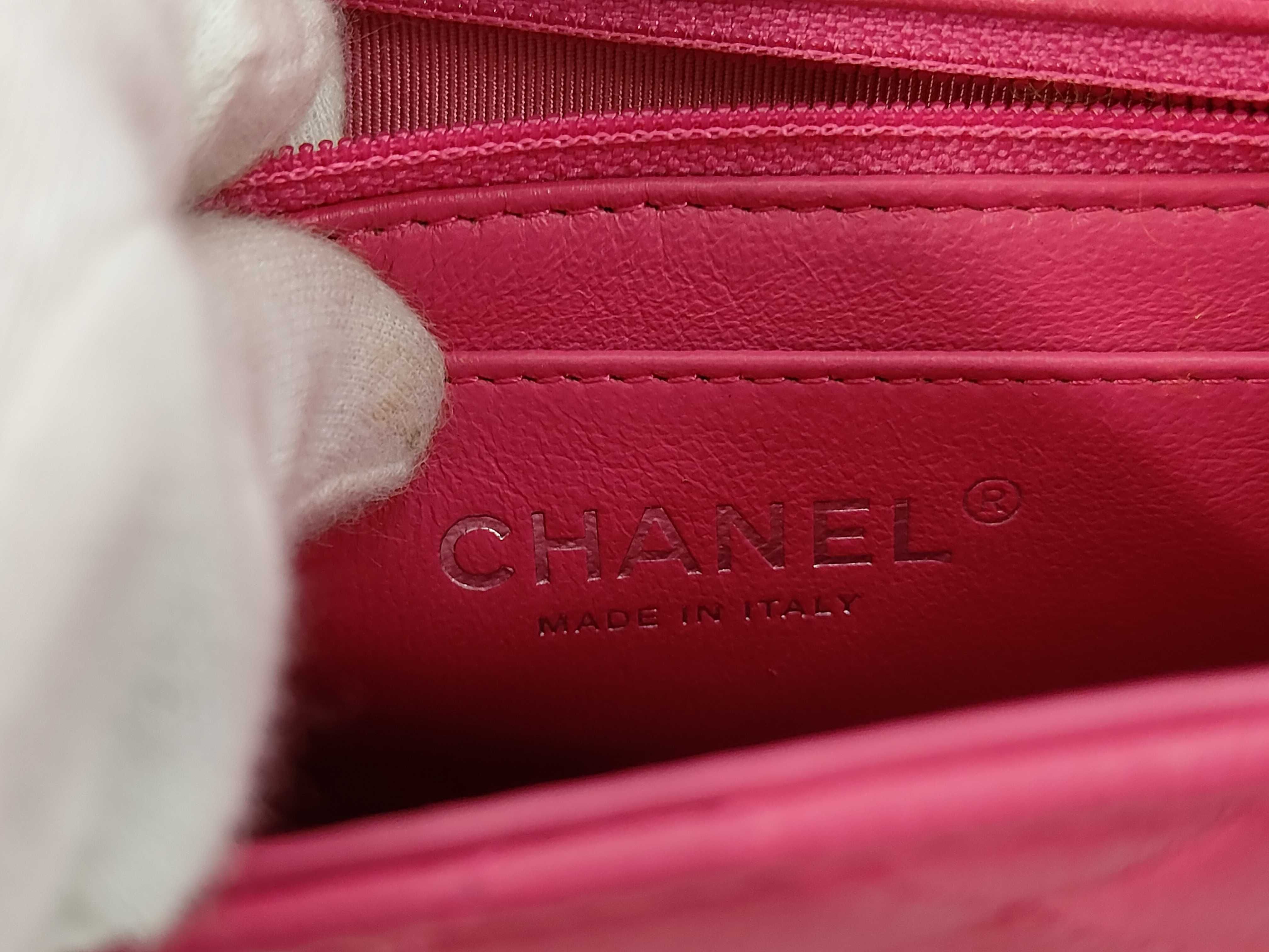 Hot Pink Lambskin CF17 Silver Hardware Single Flap Chain Shoulder Bag (Serial Number 19) — view 10